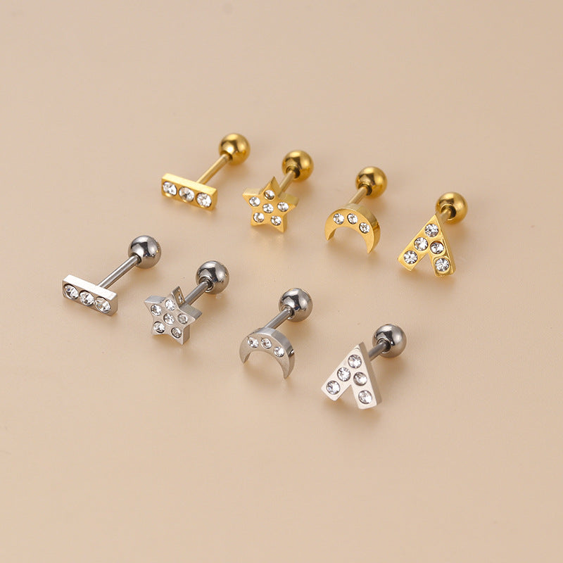 20G Cartilage Surgical Steel Moon Star Stud Earrings - Hypoallergenic Ball Back Earrings for Women | Perfect for Pierced Ears, Daily Wear & Gift Giving