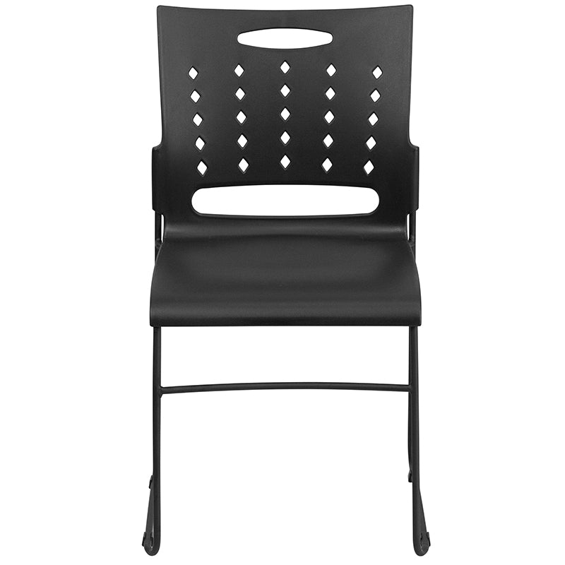 FLASH HERCULES Series 881 lb Capacity Black Sled Base Stackable Chair with Air Vent Back - Heavy Duty Folding Chairs for Events, Banquets, and Conference Rooms