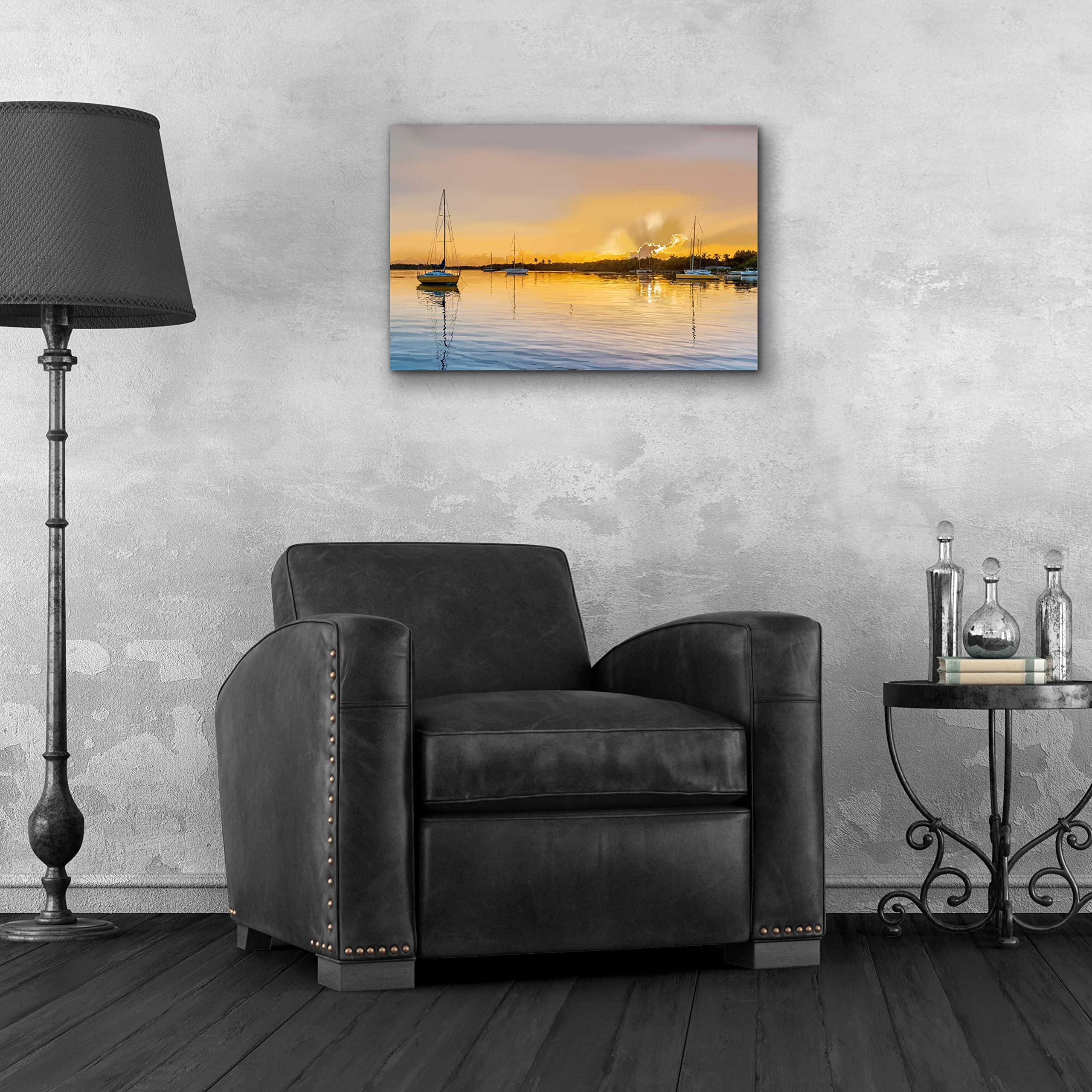 Emily Kalina 'In the Golden Light IV' Acrylic Glass Wall Art - 24x16 Inches Modern Abstract Painting for Living Room, Bedroom & Office Decor