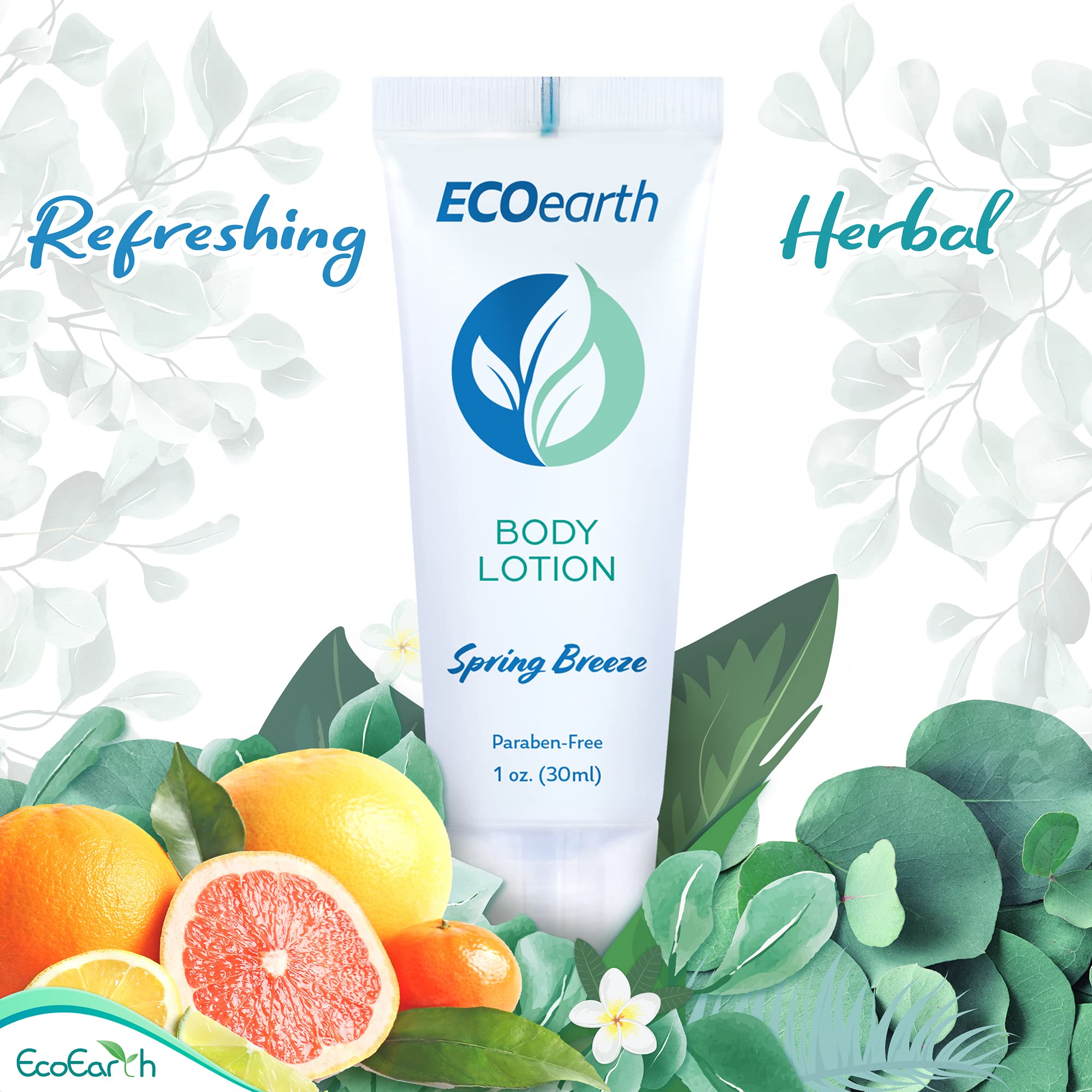 EcoEarth Bulk Hotel Toiletries Set - 100pc Mini Travel Amenities (25 Round Soap Bars, 25 Shampoo, 25 Conditioner & 25 Body Lotion) 1oz Each - Spring Breeze Scent for Hotels, Airbnb & Guest Hospitality Use