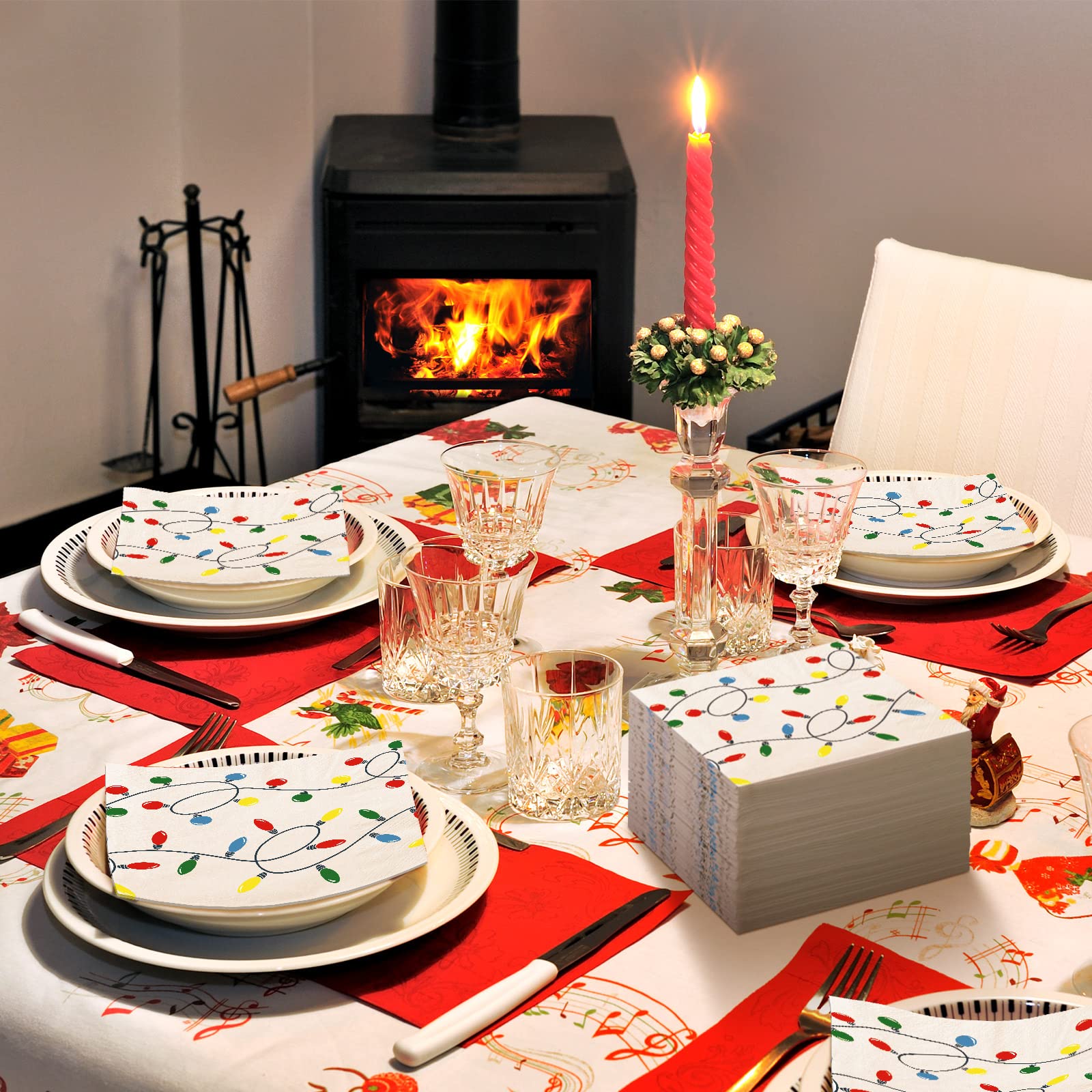 200 Pack Christmas Disposable Guest Hand Towels - 9.8x9.8 Inch Holiday Paper Napkins for Christmas Party, Home Decor, Kitchen & Bathroom - Festive Dinner, Gift Wrapping & Holiday Table Setting