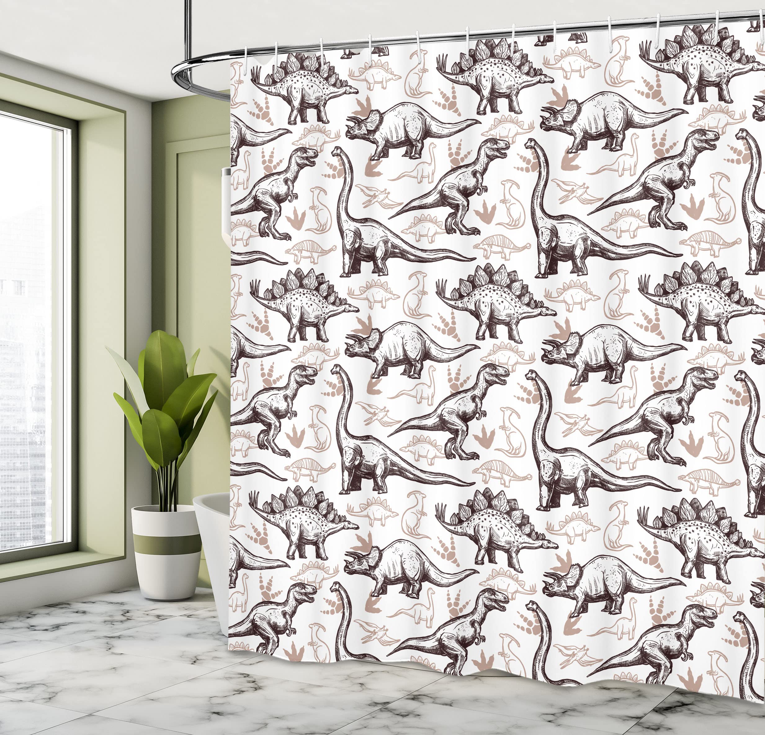 Ambesonne Reptile Shower Curtain - 69x70 Inches Brown & White Abstract Animal Print Bathroom Decor with Hooks | Waterproof Fabric for Bath, Shower, and Kids' Room Decoration