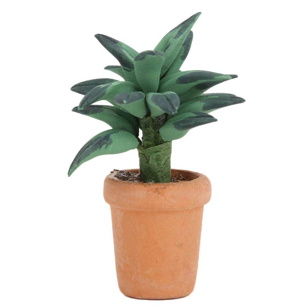 1/12 Scale Miniature Green Leaves Potted Plant - DIY Dollhouse Decor Accessory for Realistic Miniature Scenes - Perfect for Dollhouse Gardens, Terrariums & Fairy Gardens (Green)