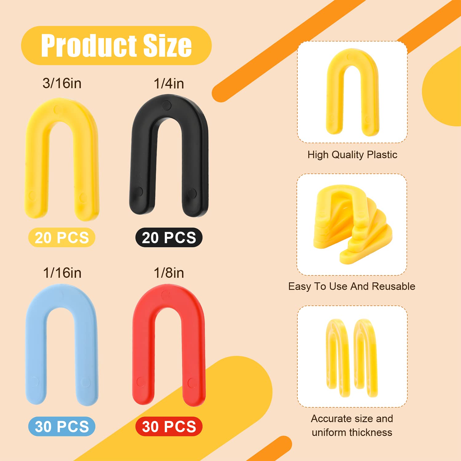 100pcs Plastic Shims - Horseshoe Shim Spacers for Leveling (Black 1/4