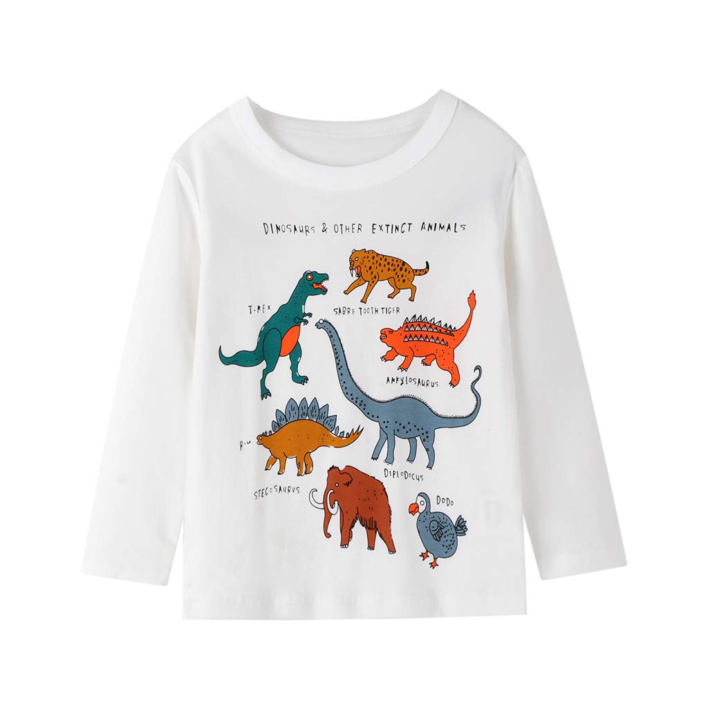 MOMKER Boys' Long Sleeve Cartoon Letter Print T-Shirt - Soft Cotton Tee for Toddlers 1-2 Years (White) - Perfect for Playdates, Preschool & Casual Outings