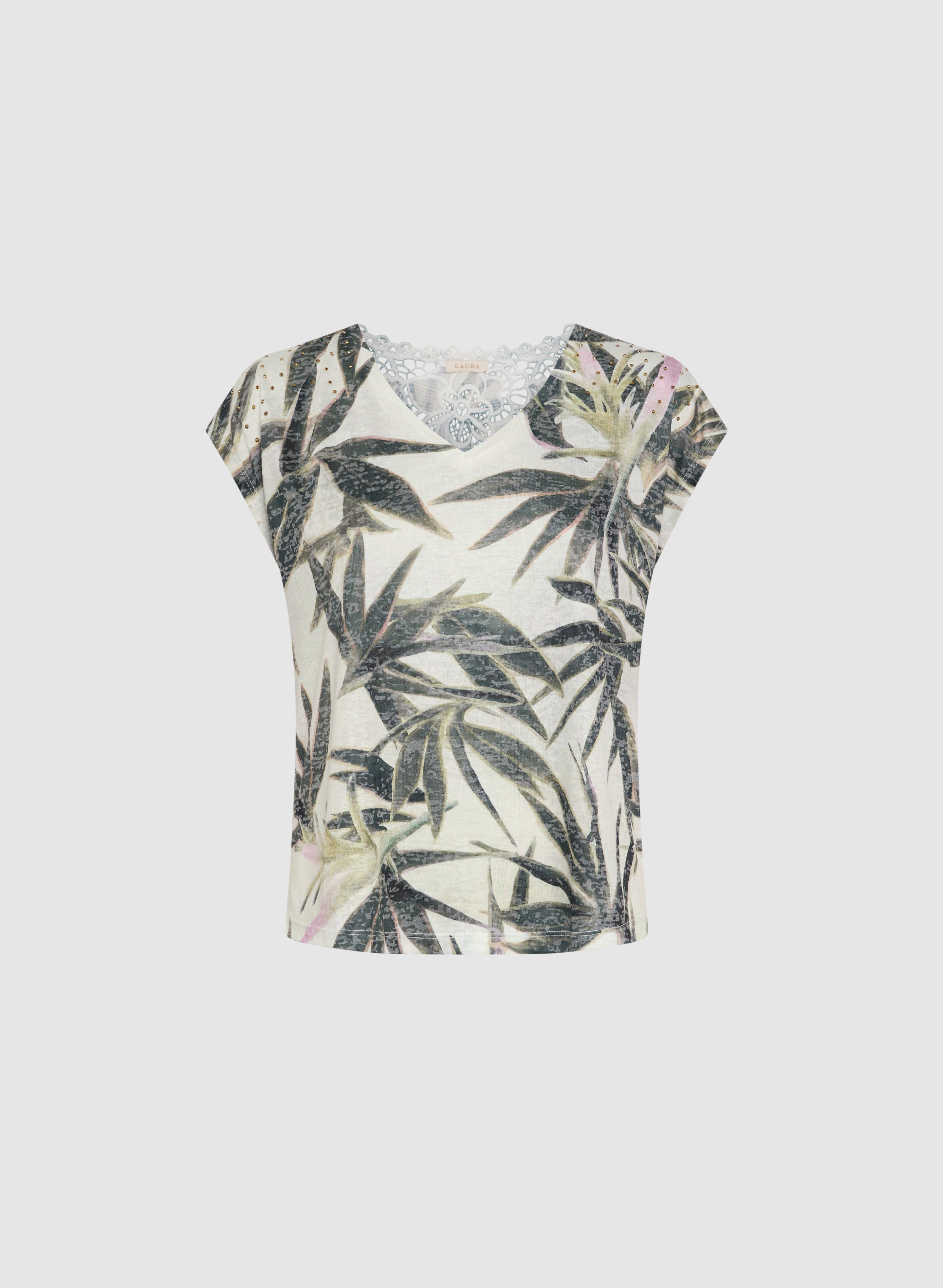 Embellished Palm Print T-Shirt for Women - Stylish Casual Summer Top - Perfect for Beach, Vacation & Everyday Wear
