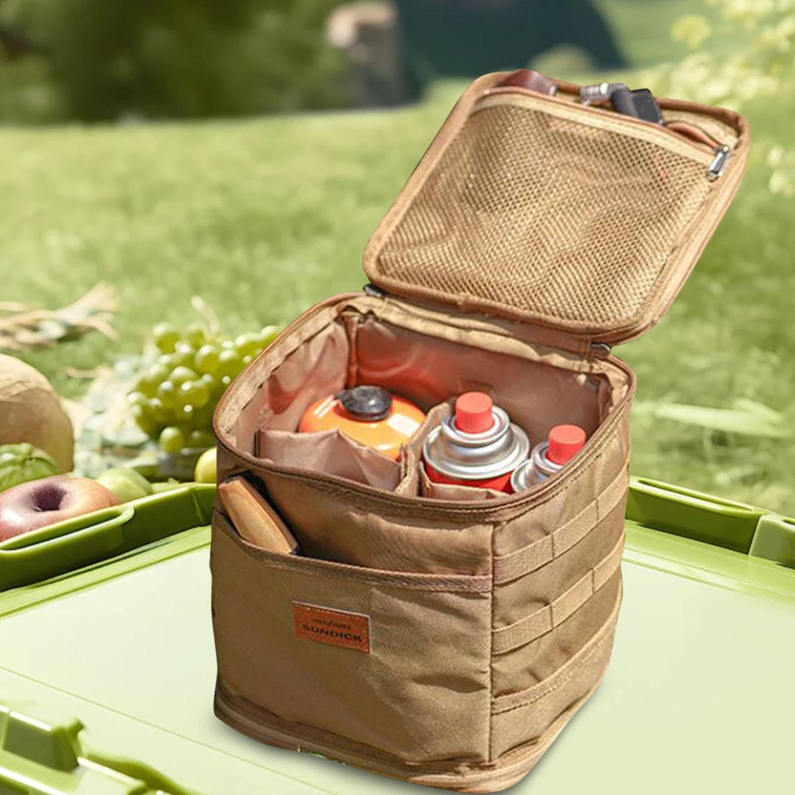 Portable Picnic & Camping Tote Bag - Khaki Storage for Backpacking & Outdoor Trips