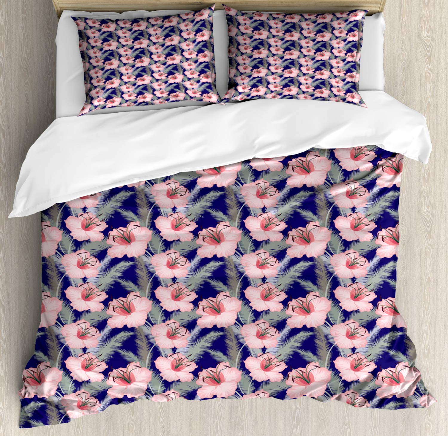 Ambesonne Floral Duvet Cover Set Queen Size - 2 Pack Pink Lily Blooming Flowers Design with 4 Pillowcases, Spring Botanical Bedding Collection | Perfect for Master Bedroom, Guest Room & Seasonal Decor Refresh