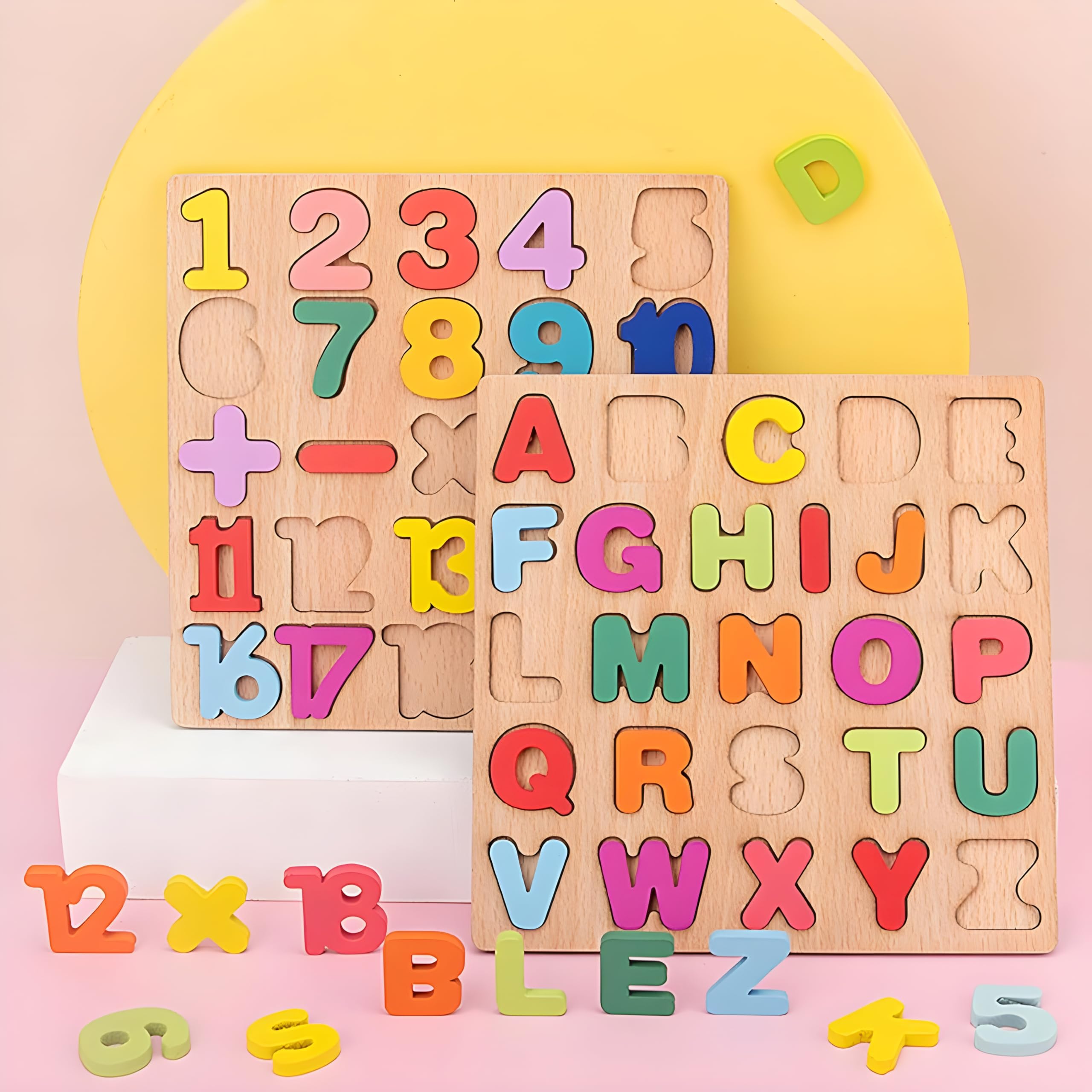 BONIRY Wooden ABC Alphabet, Number & Shape Puzzle Toys for Toddlers Ages 2-4 - Educational Learning Toys for Kids - Perfect Gift for Preschool Boys & Girls - Montessori Classroom & Homeschool Activities