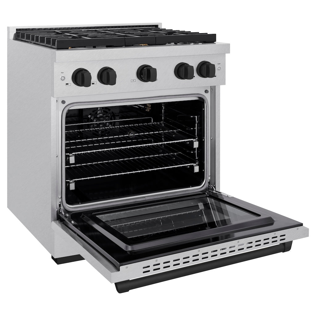 ZLINE Autograph Edition 30-inch 4.2 cu. ft. Gas Range with 4 Burner Cooktop & Convection Oven - Satin Stainless Steel with Matte Black Accents (SGRSZ 30 MB) - Perfect for Modern Kitchens, Home Chefs & Professional Cooking