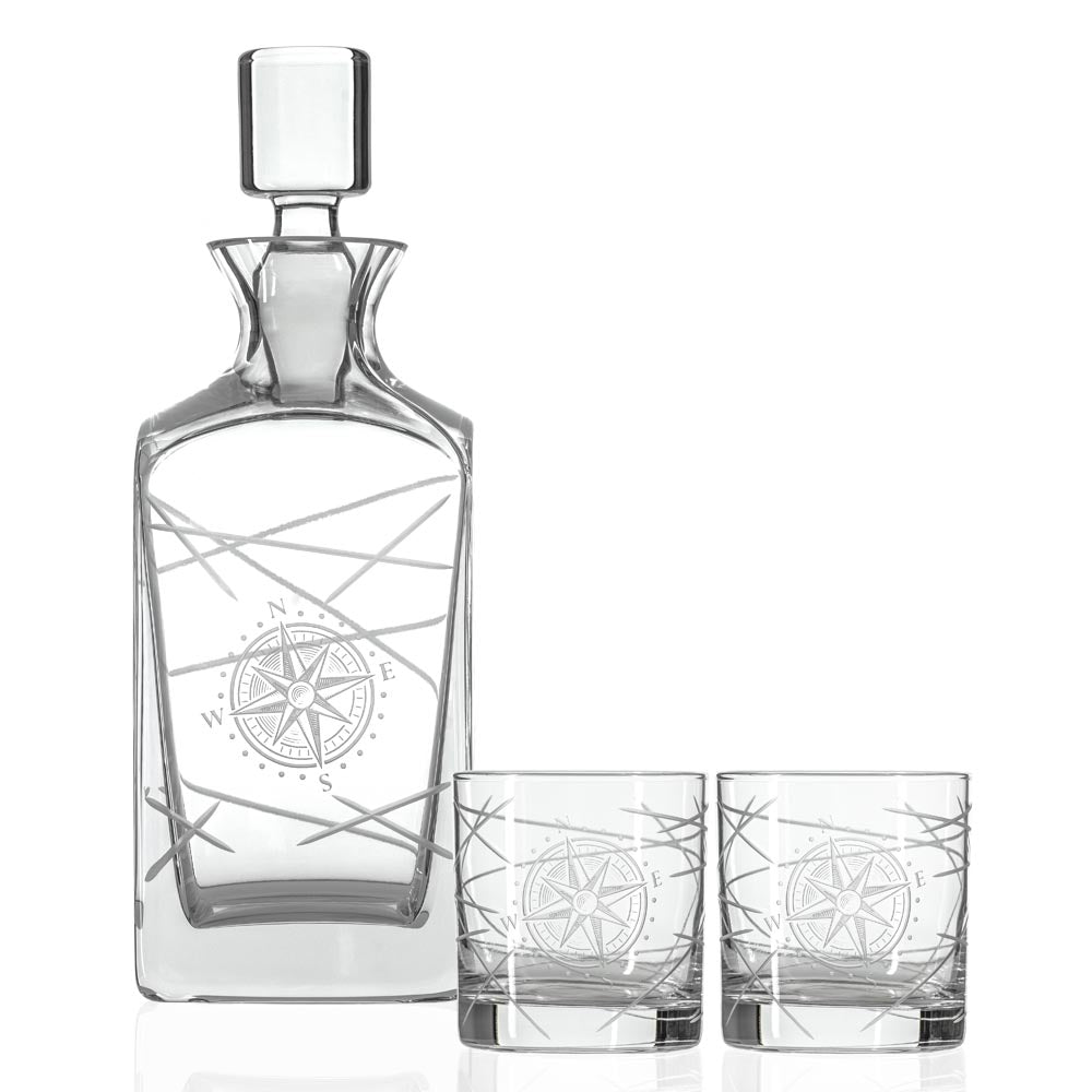 Premium Whiskey Decanter Set with 2 Rocks Glasses - 3-Piece Gift Box for Bourbon, Scotch & Liquor | Elegant Home Bar Accessories for Entertaining & Gifting