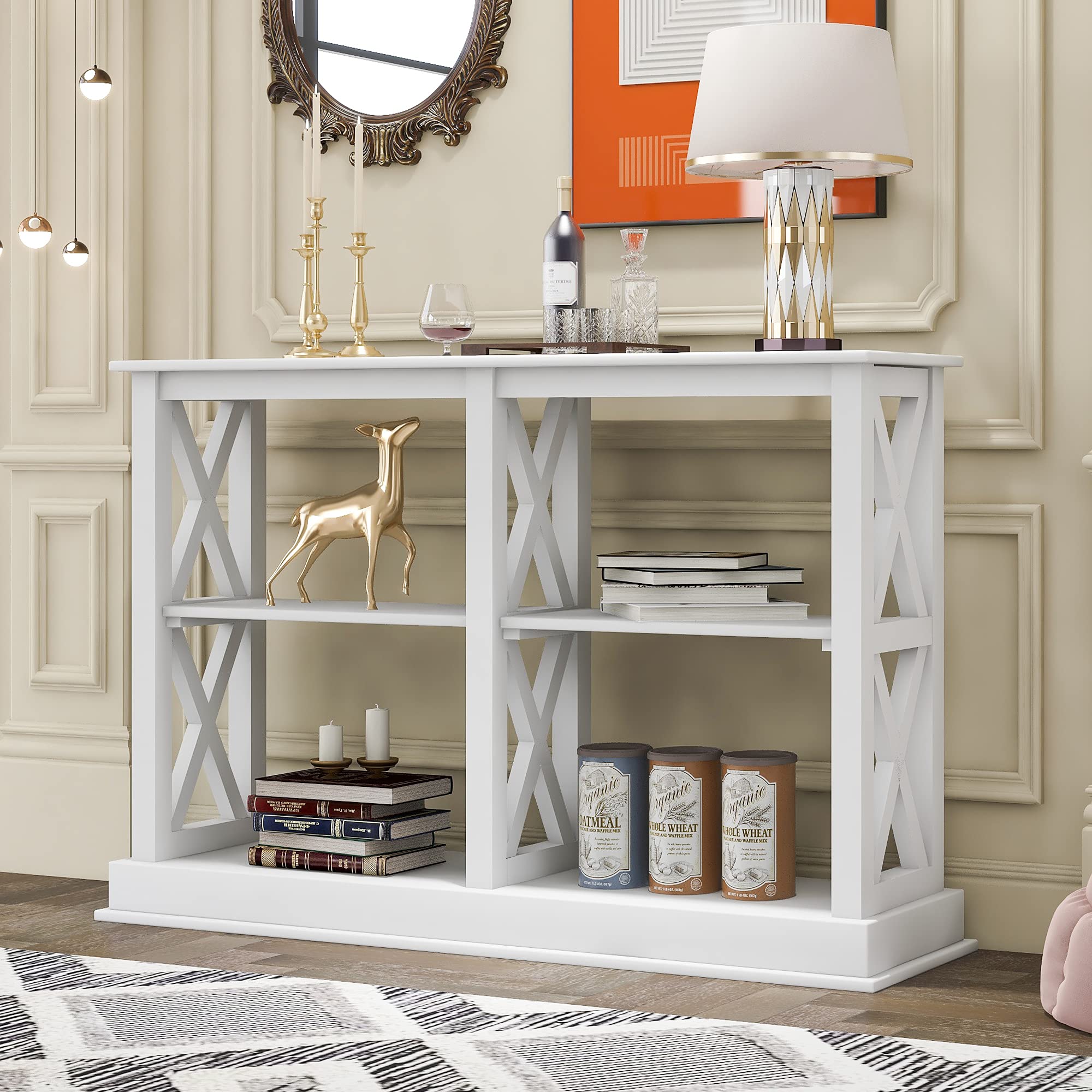 Harper & Bright Designs 3-Tier Storage Console Table - Narrow Long Entryway Table with Open Shelves, Sofa Side Table, Accent Furniture for Living Room & Hallway - White (Perfect for Small Spaces & Home Decor)