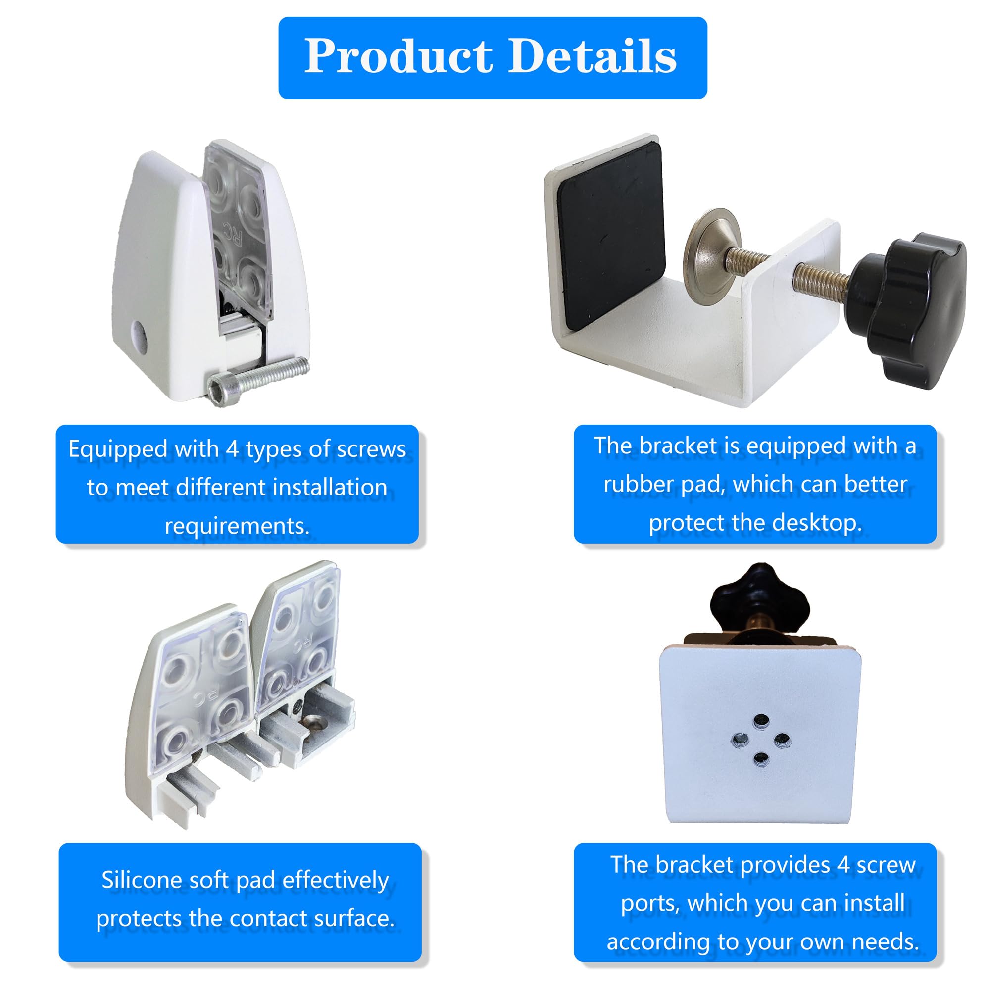 Adjustable Desk Clamp - White Sneeze Guard Support Clamp for Office Privacy Panels & Acrylic Boards | Perfect for Workspace Dividers, Reception Counters, and Study Desk Privacy Screens