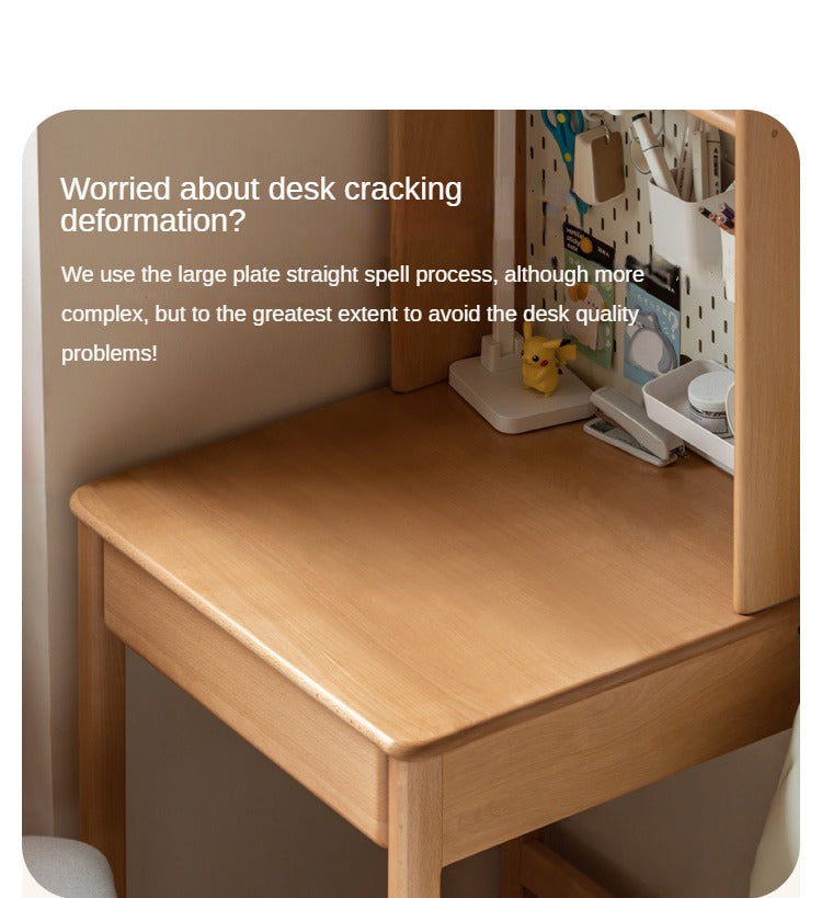 Solid Wood Beech Rubber Children's Study Desk with Bookshelf - Perfect for Kids' Bedroom, Homeschooling & Reading Nook