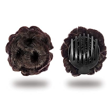 D-DIVINE Clip In Synthetic Hair Extensions for Girls - 1PC Brown Fake Hair Bun Updo Accessories | Easy Bun Maker for Quick Hairstyles | Perfect for Parties, Weddings & Everyday Wear