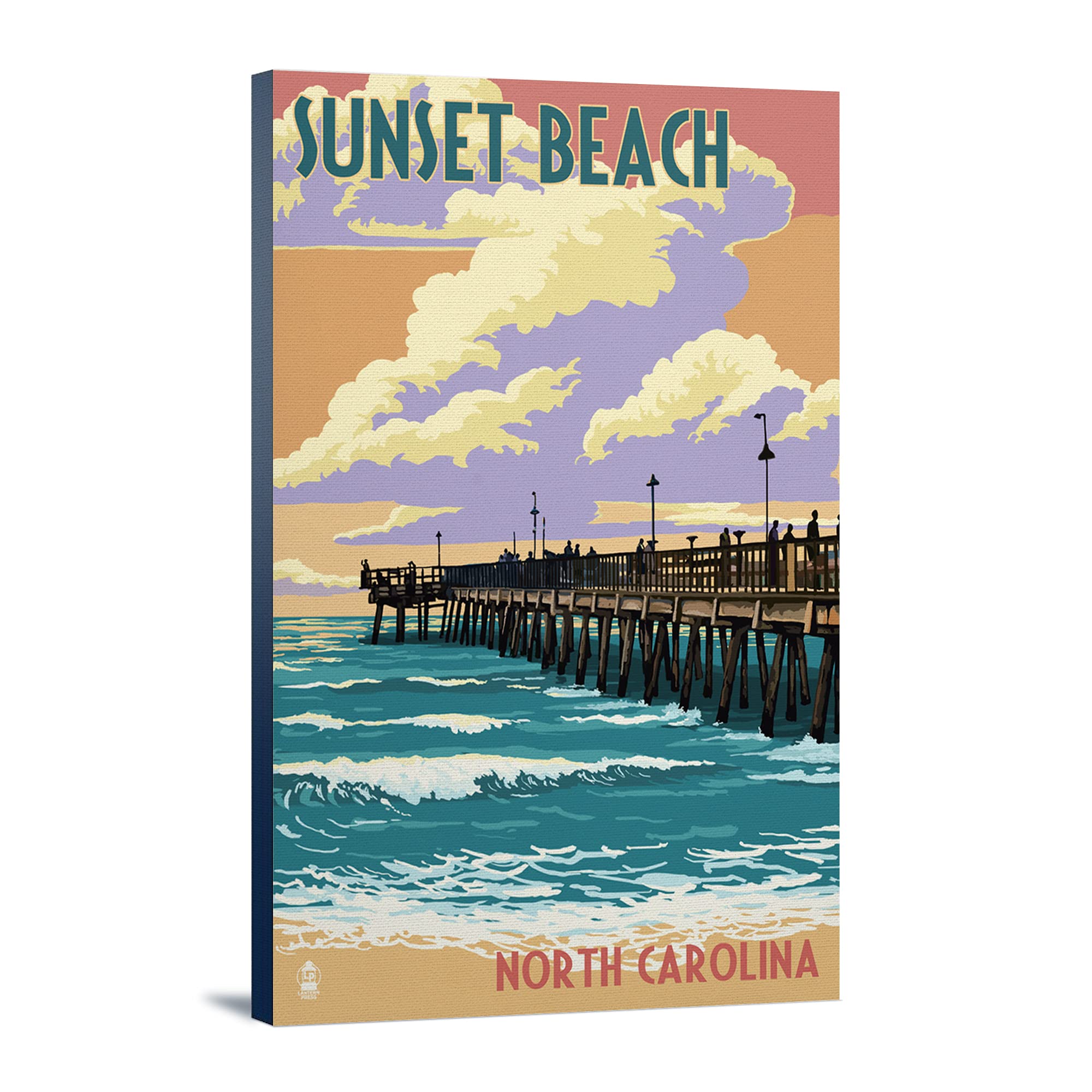 Lantern Press Calabash North Carolina Sunset Beach Pier Scene - 16x24 Wrapped Canvas Wall Art for Living Room, Bedroom & Office Decor | Coastal Landscape Painting