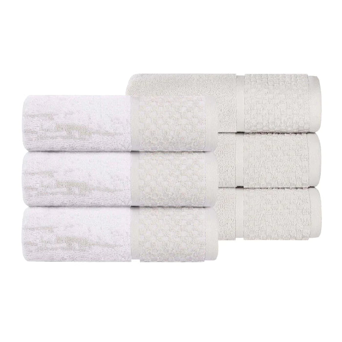 Premium Cotton Plush Jacquard Hand Towel Set of 6 - Soft & Absorbent Bath & Kitchen Towels for Spa, Guest Bathroom & Luxury Home Decor