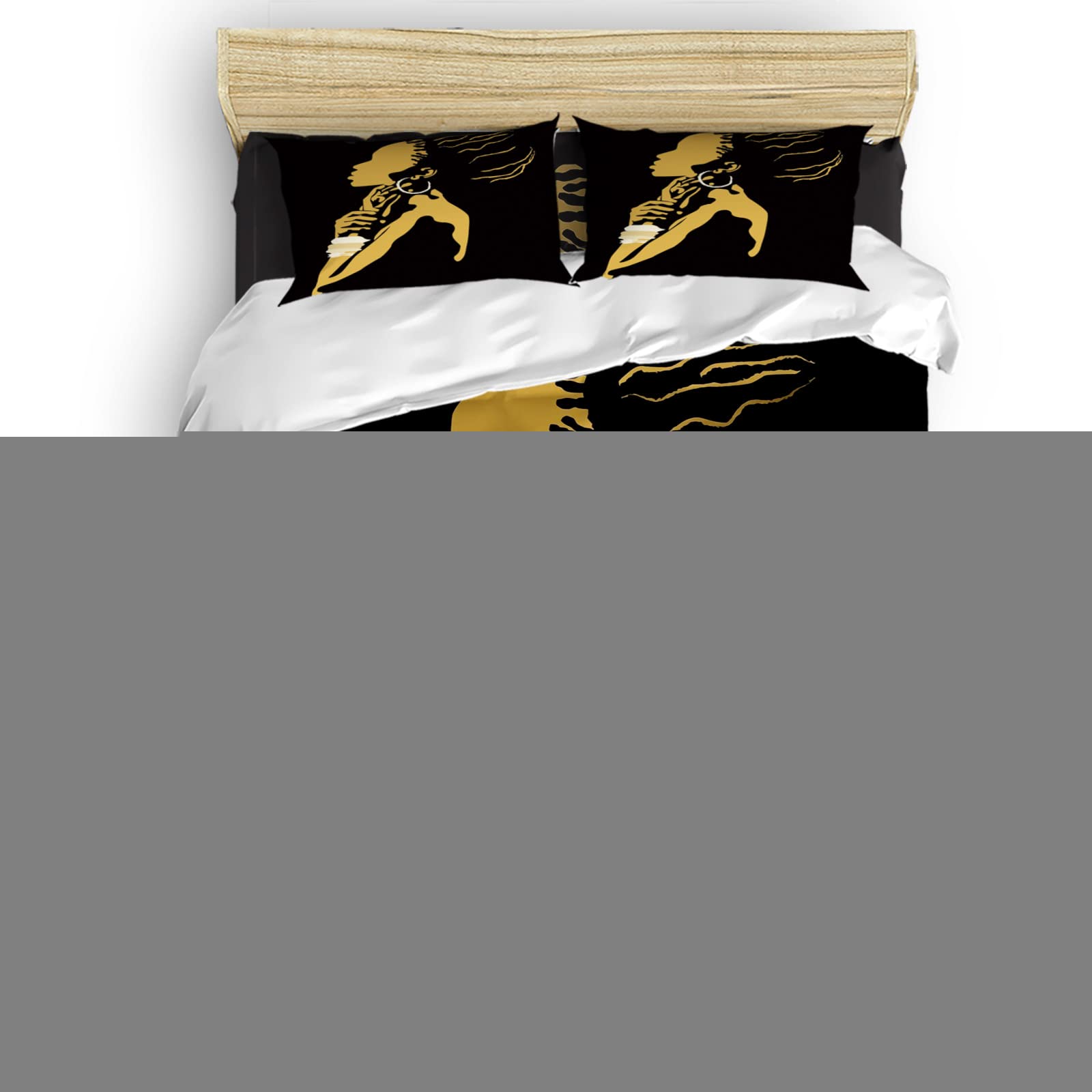 Abstract African Black Girl Portrait Duvet Cover Set Full Size - 4 Piece Bedding Set with Comforter Cover, Fitted Sheet & Pillowcases - Modern Home Decor for Bedroom, Guest Room, Dorm