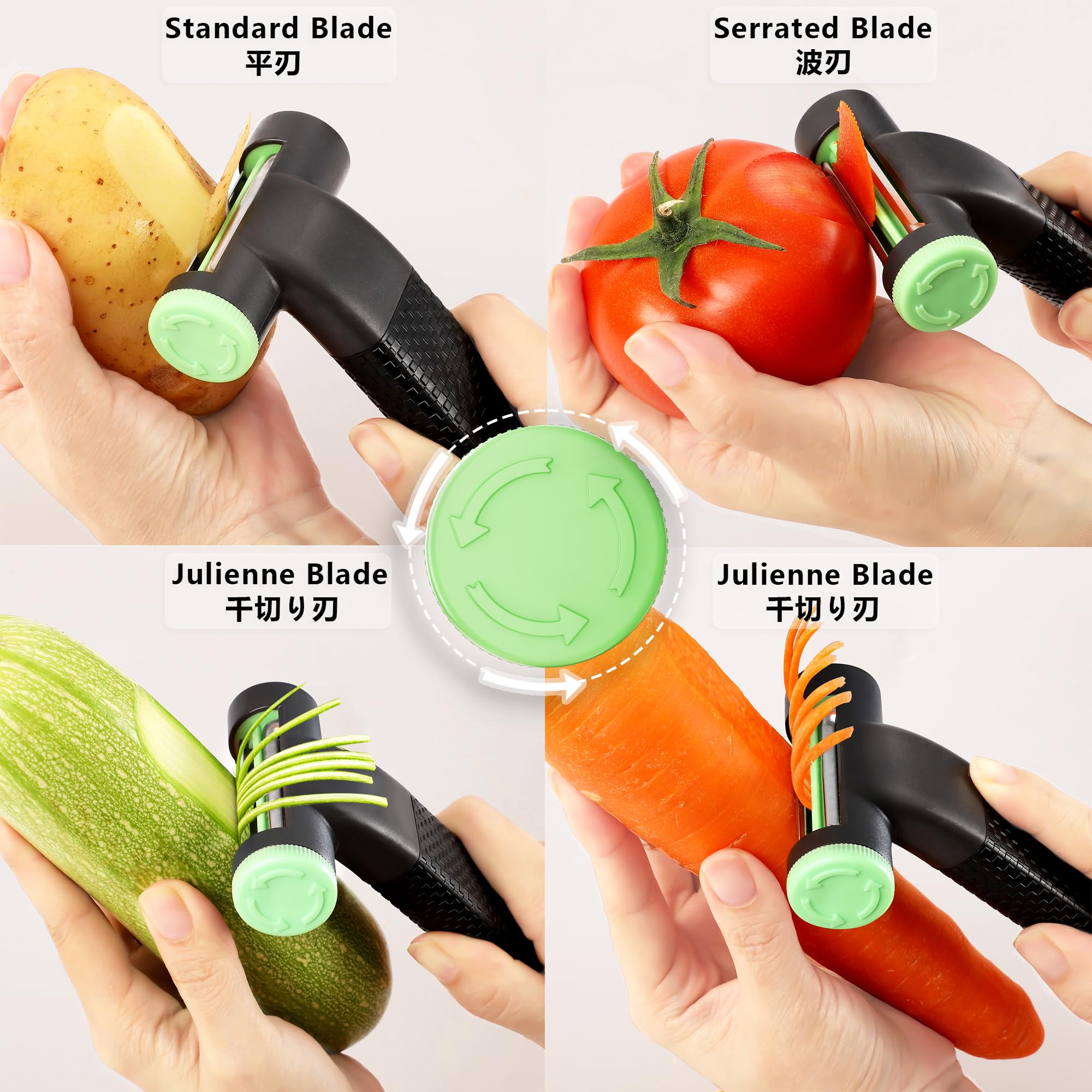 Readaeer 3-in-1 Multi-Function Vegetable Peeler with Julienne Blade - Professional Kitchen Peeler for Fruits, Vegetables, Potatoes, Carrots & Cucumbers - Perfect for Meal Prep, Salad Making & Healthy Cooking