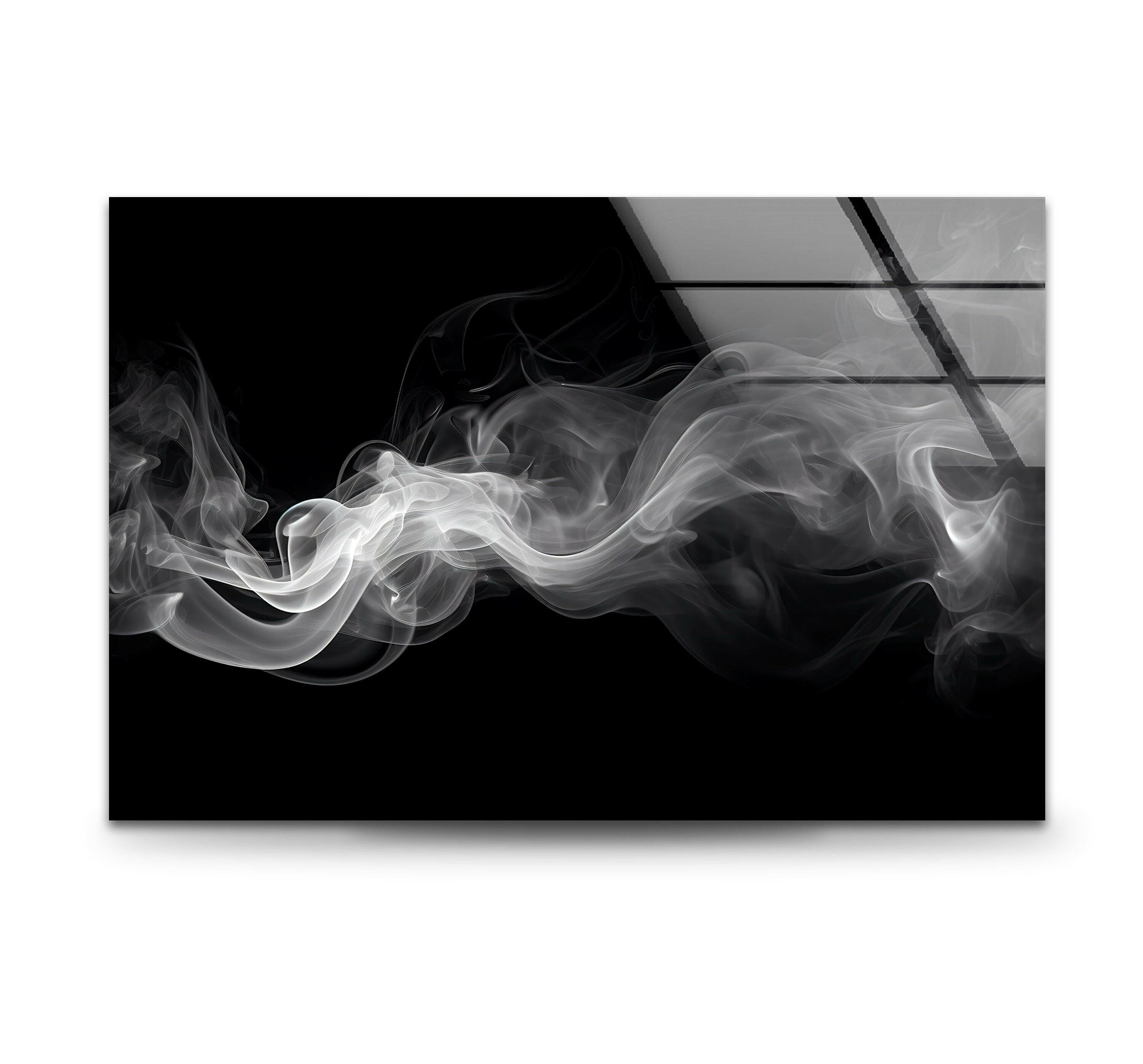 Black and White Smoke Glass Wall Art - Modern Abstract Home Decor for Living Room, Bedroom & Office - Elegant Glass Panel Artwork for Stylish Interior Design