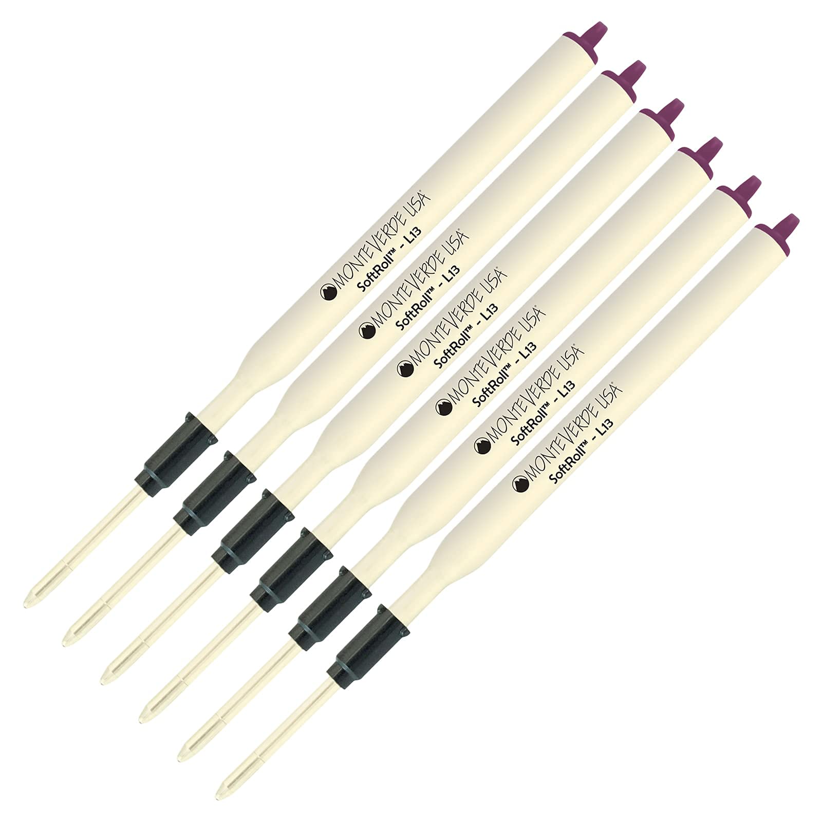 Monteverde Soft Roll Ballpoint L13 Ink Refills - 6 Pack Purple (0.7mm Medium Tip) - Compatible with Lamy Style Pens | Smooth Writing for Office, School & Journaling