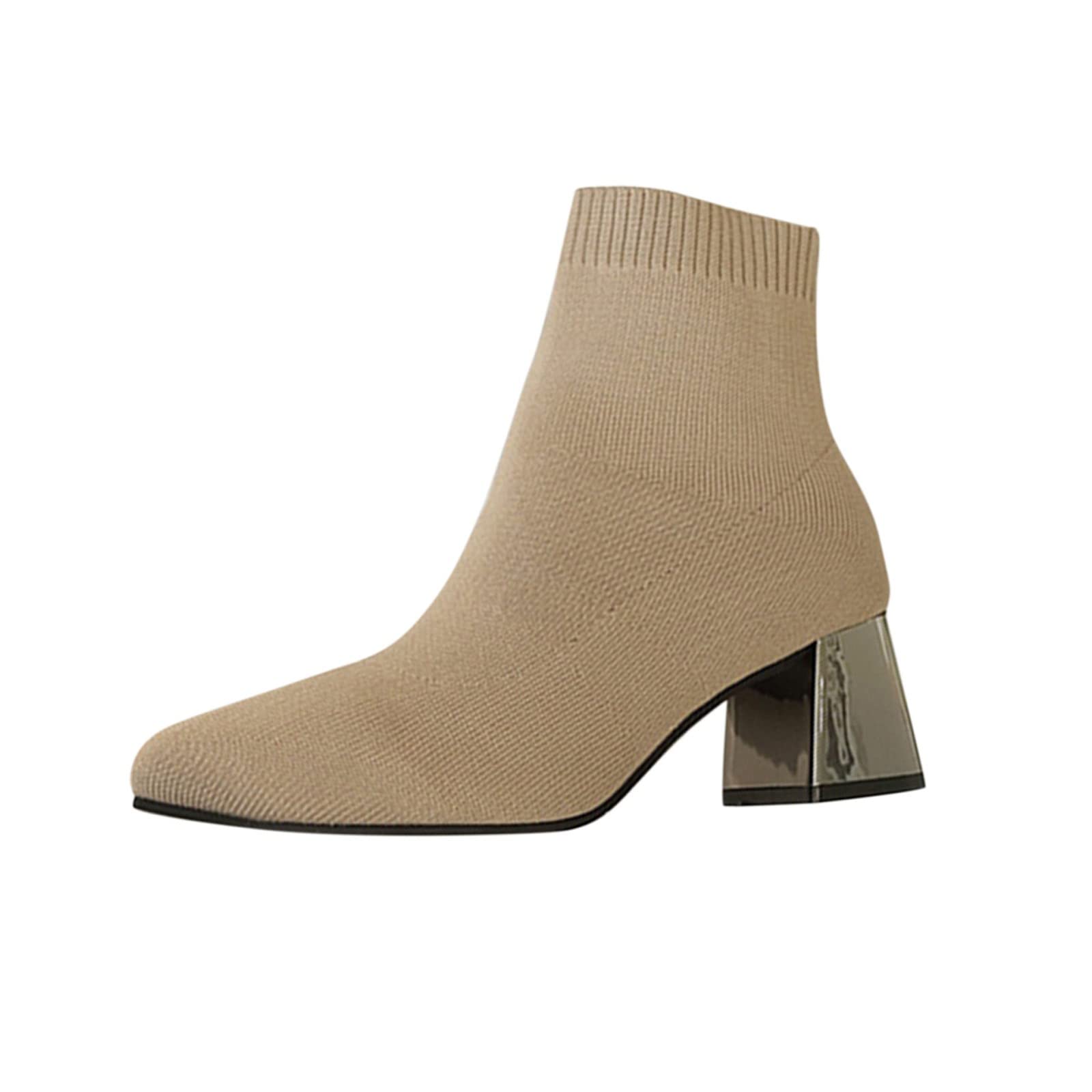 Breathable Woven Women's Pointed Toe Boots - Winter Knitted Thick Socks Heel Ankle Boots for Women | Perfect for Office, Dating & Casual Outfits