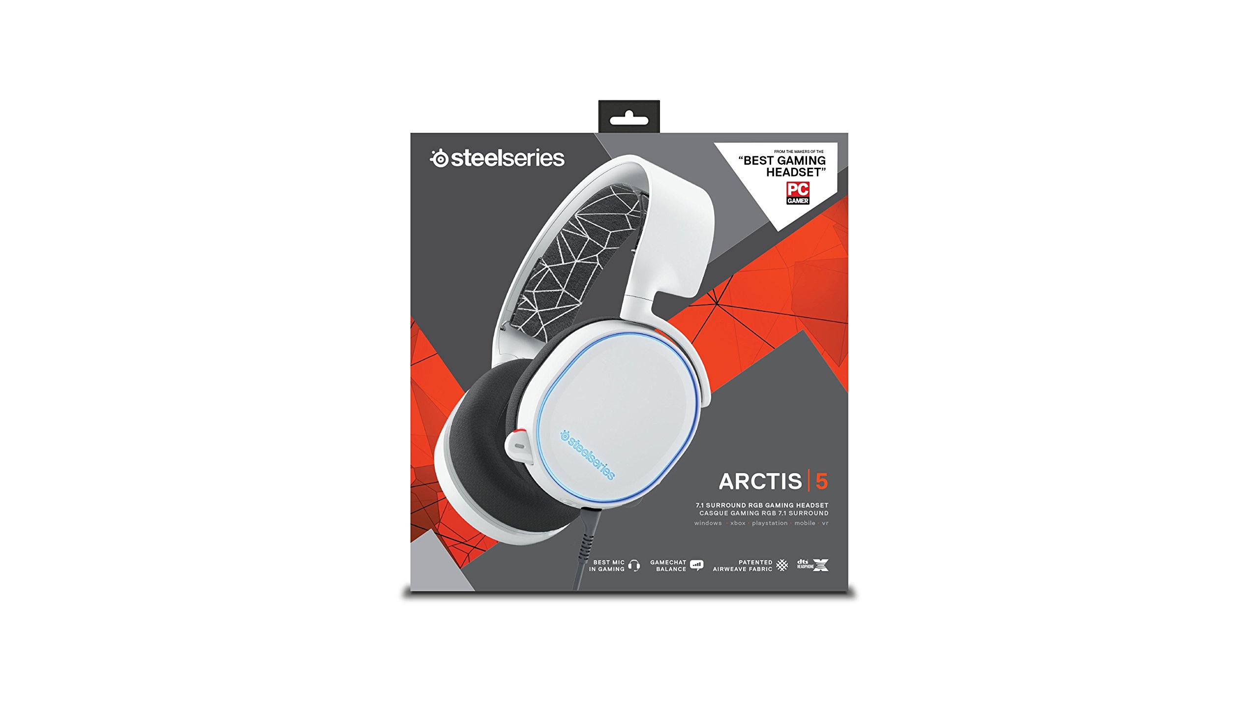 SteelSeries Arctis 5 Legacy Edition Gaming Headset with RGB Lighting & DTS 7.1 Surround Sound - Compatible with PC, Mac, PS4, Mobile & VR - White - Perfect for Competitive Gaming, Streaming & Virtual Reality