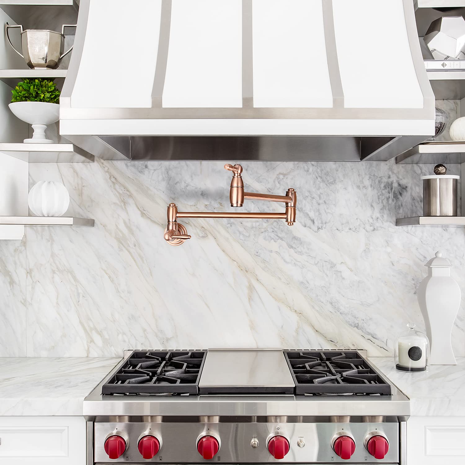 Akicon Wall Mounted Copper Kitchen Faucet Pot Filler with 5-Year Warranty - High-Arc Swing Spout for Easy Pot Filling - Perfect for Home Chefs and Busy Kitchens