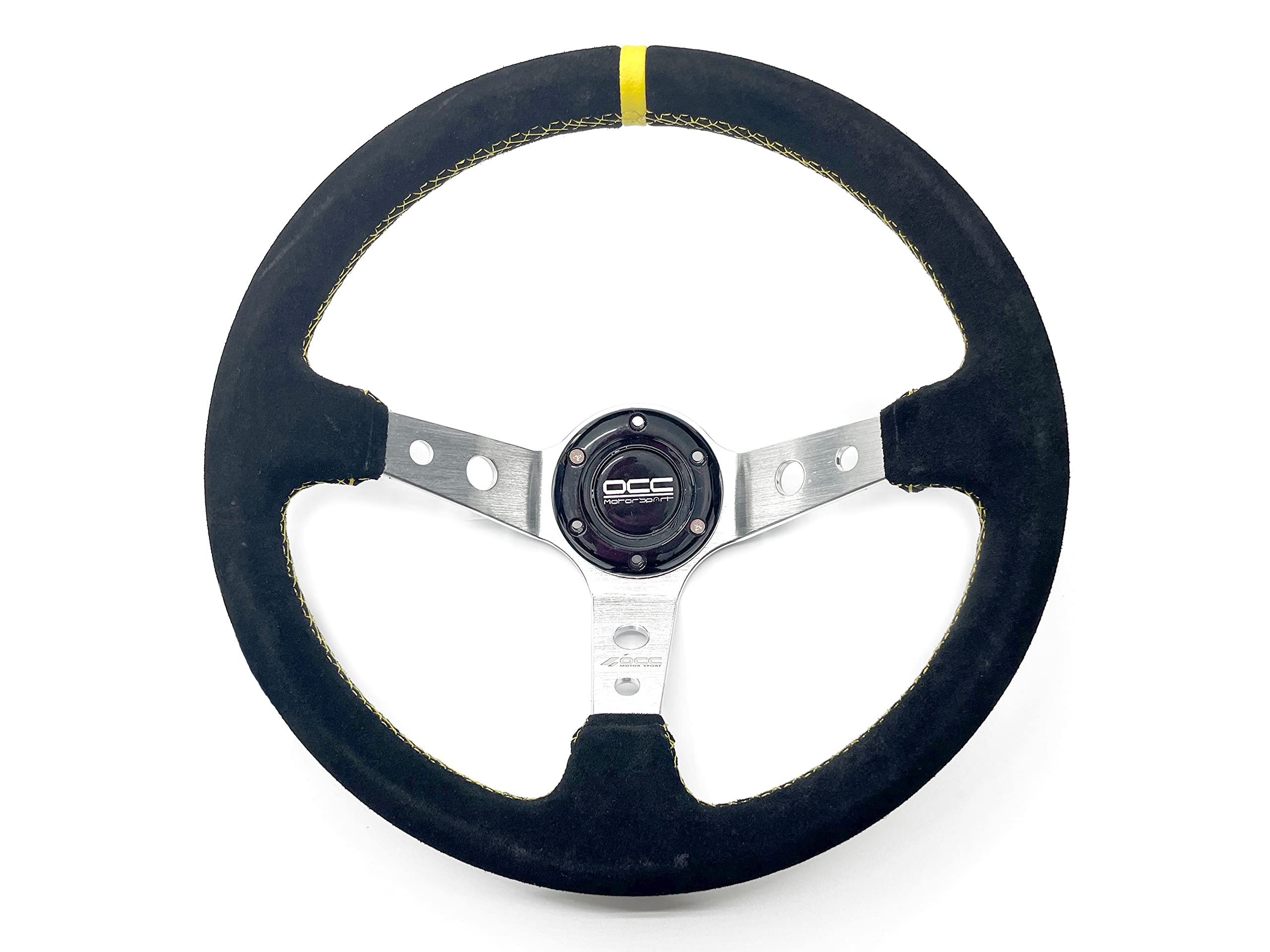 OCC Motorsport 350MM (14 Inch) Offset Steering Wheel - 90MM Full Dish Design - Alcantara & Silver ARMS for Track Racing | Perfect for Drifting, Sim Racing & Performance Cars