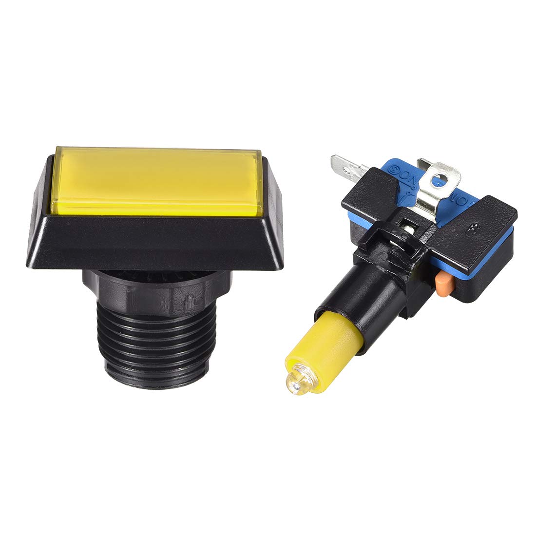 uxcell 12V LED Illuminated Arcade Push Button Switch - 49x33mm Rectangle Micro Switch with Yellow LED for Video Games & DIY Control Panels (2-Pack) - Perfect for Arcade Cabinets, MAME Controllers & Gaming Consoles