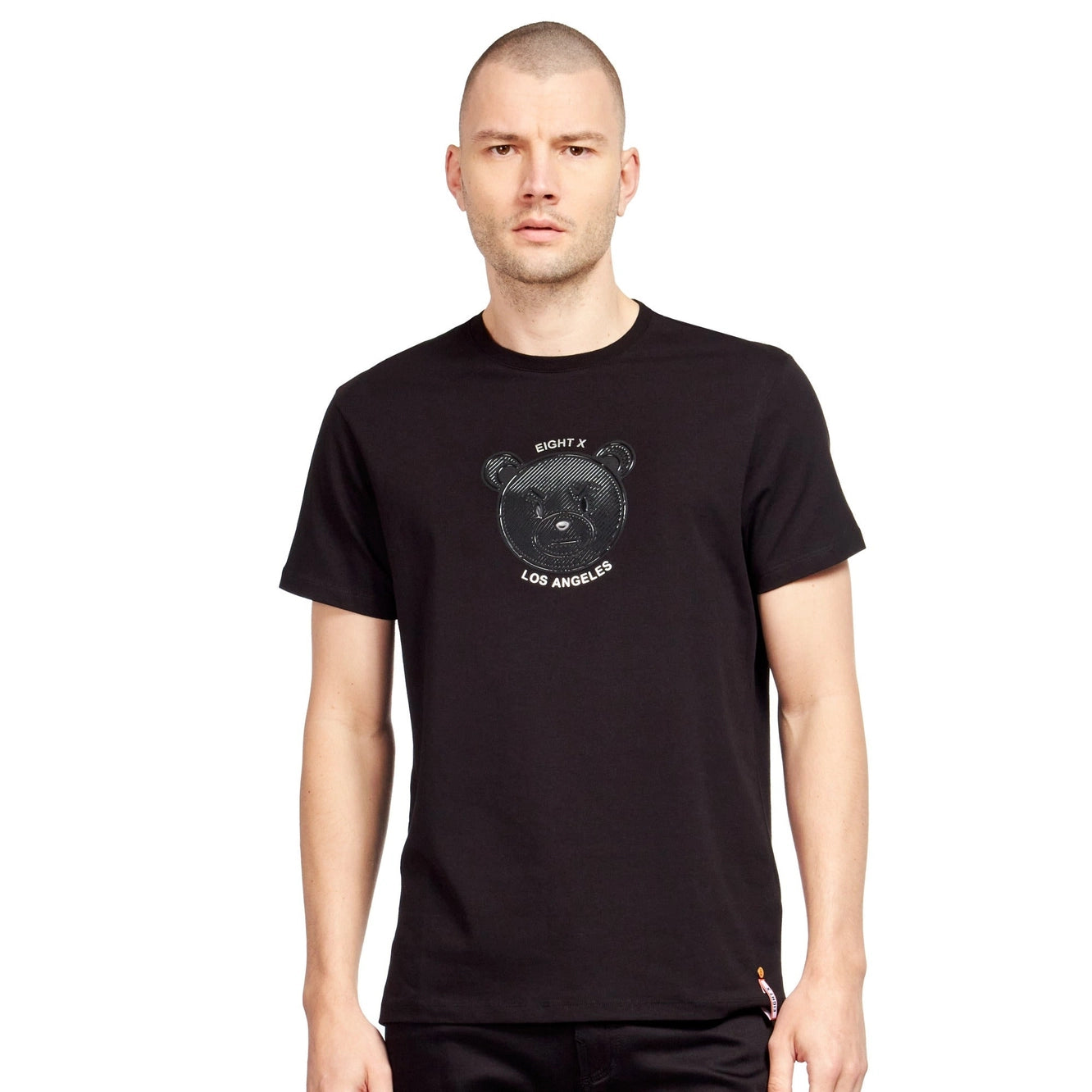 Eight X Bad News Bear Graphic T-Shirt - Black Textured Cotton Tee for Casual Wear & Street Style