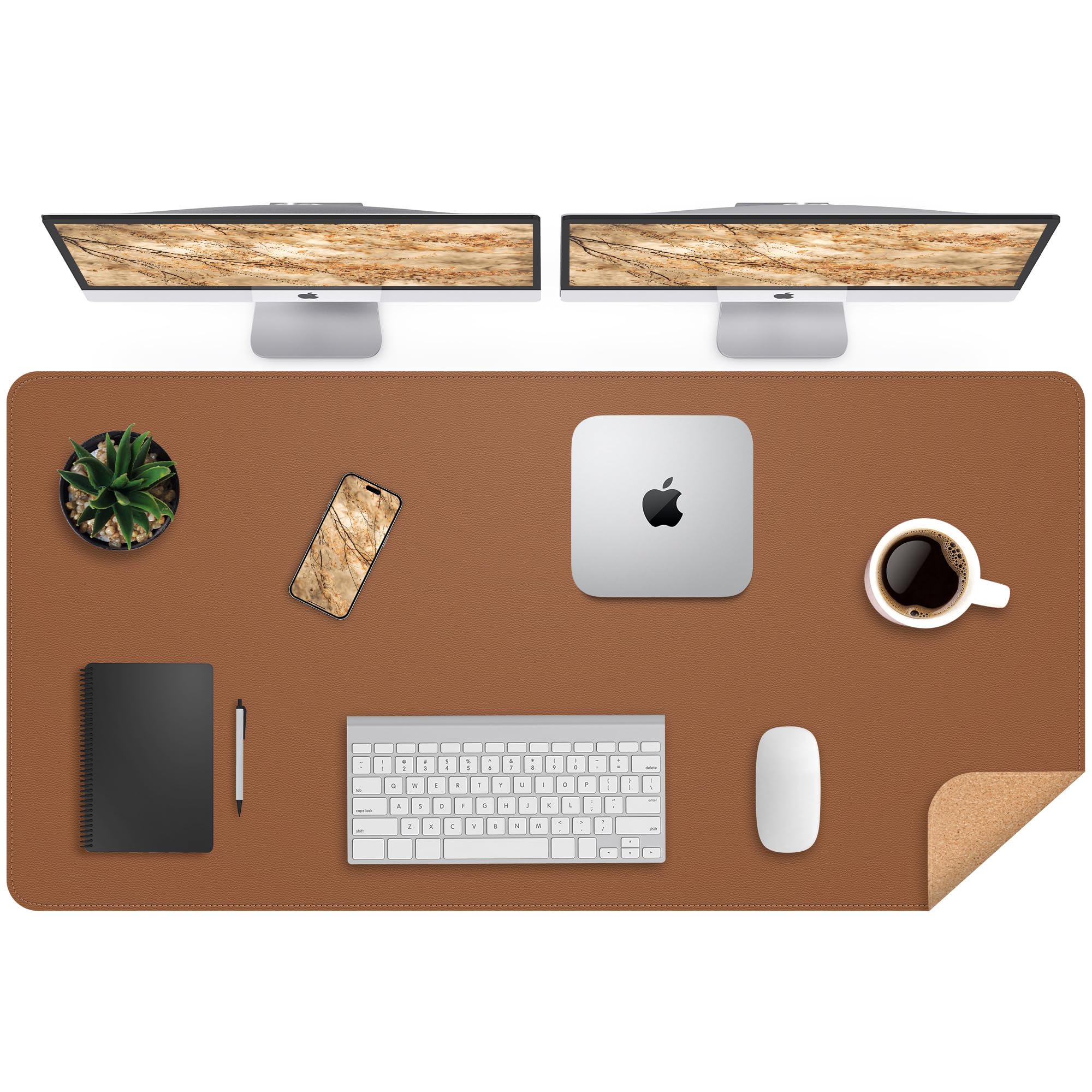 Premium PU Leather & Cork Desk Pad Protector - Large 47