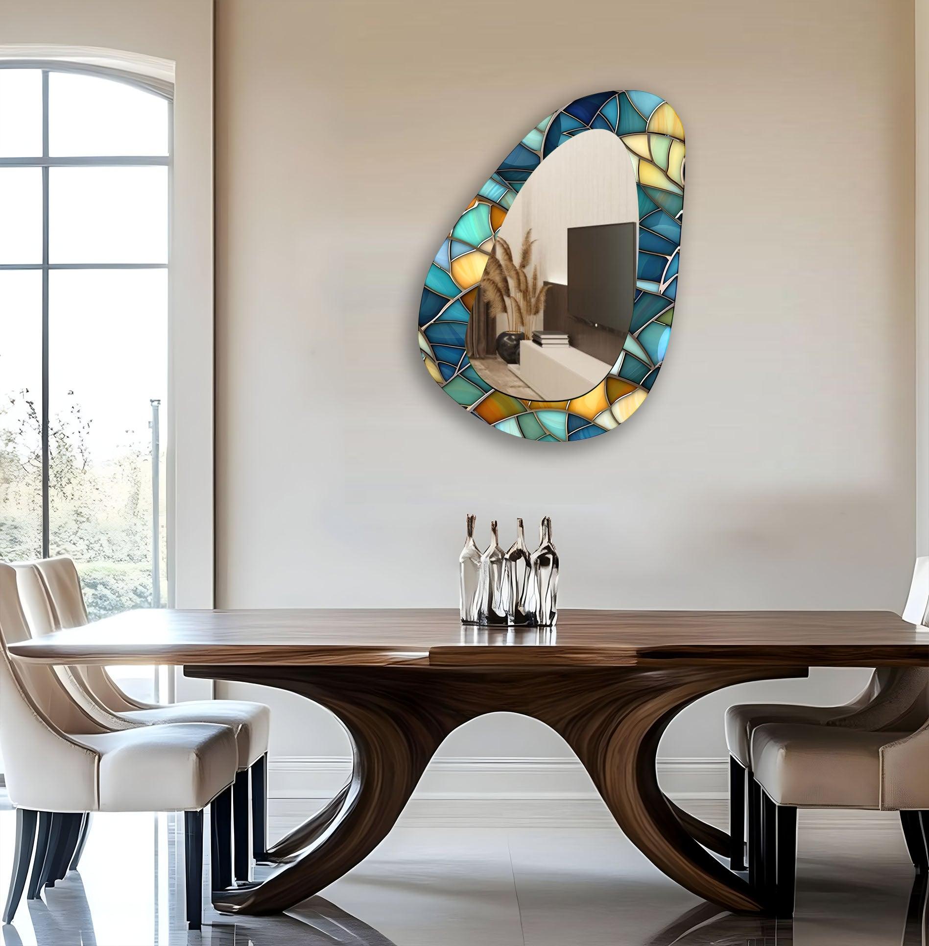 Stylish Blue Modern Wall Mirror - Elegant Home Decor for Living Room, Bedroom & Bathroom - Perfect for Enhancing Space & Style