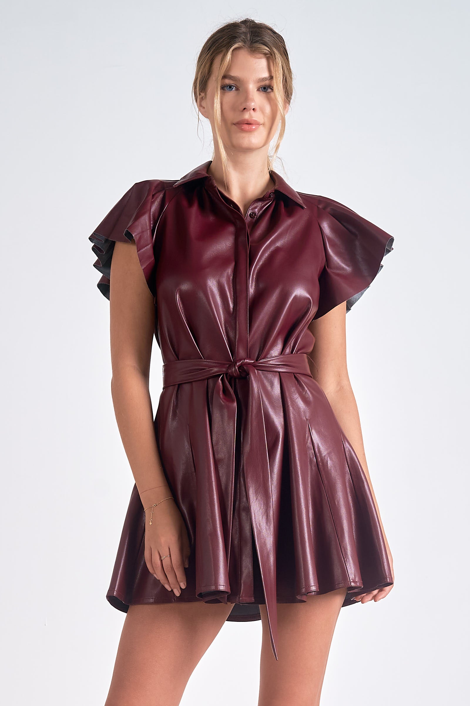 Burgundy Faux Leather Mini Dress for Women - Sexy Bodycon Party Dress for Night Out, Club, Date Night, and Special Occasions
