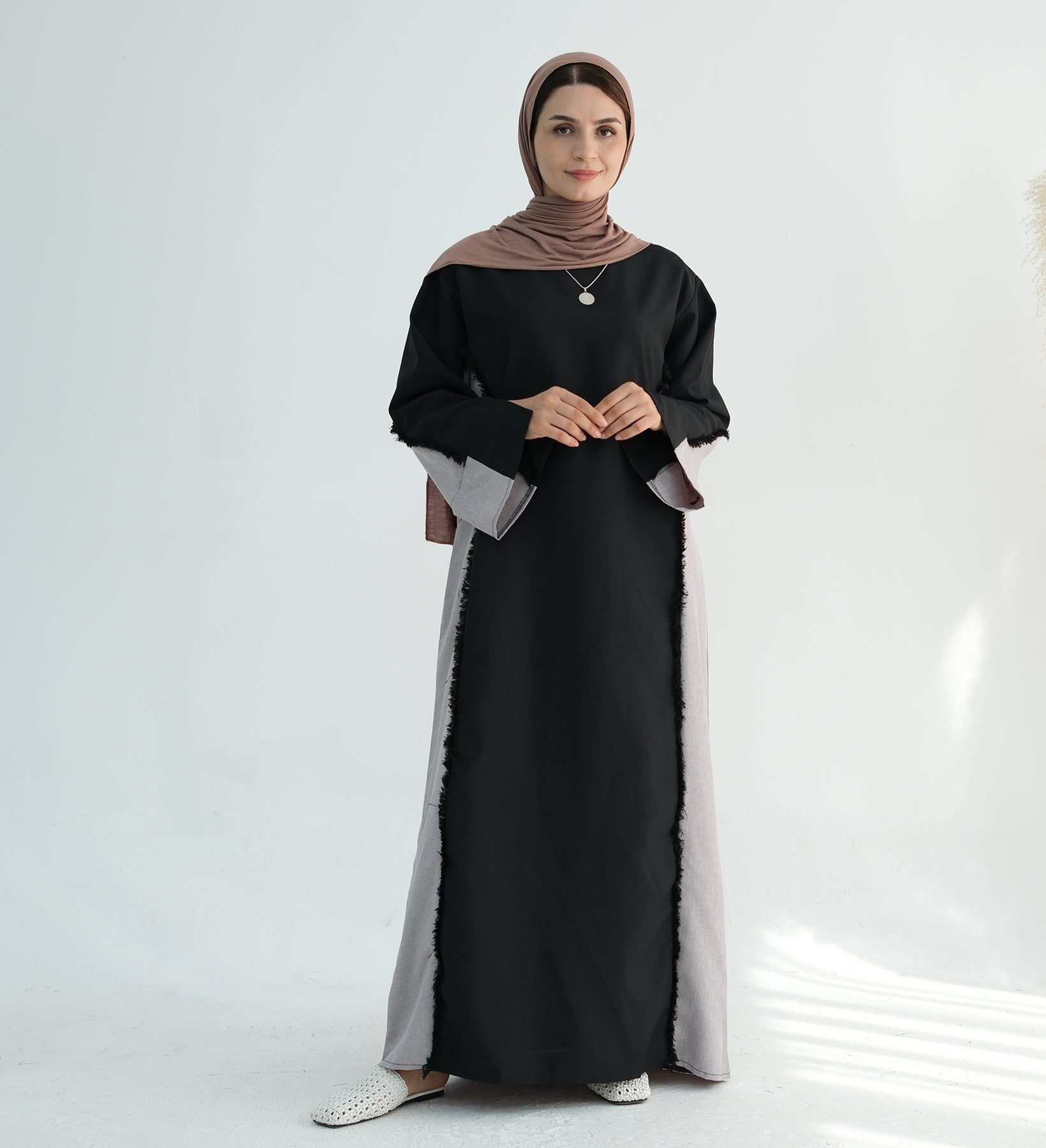 Blair Fringe Abaya Dress - Elegant Black Muslim Abaya with Decorative Fringe | Perfect for Prayer, Mosque, and Special Occasions