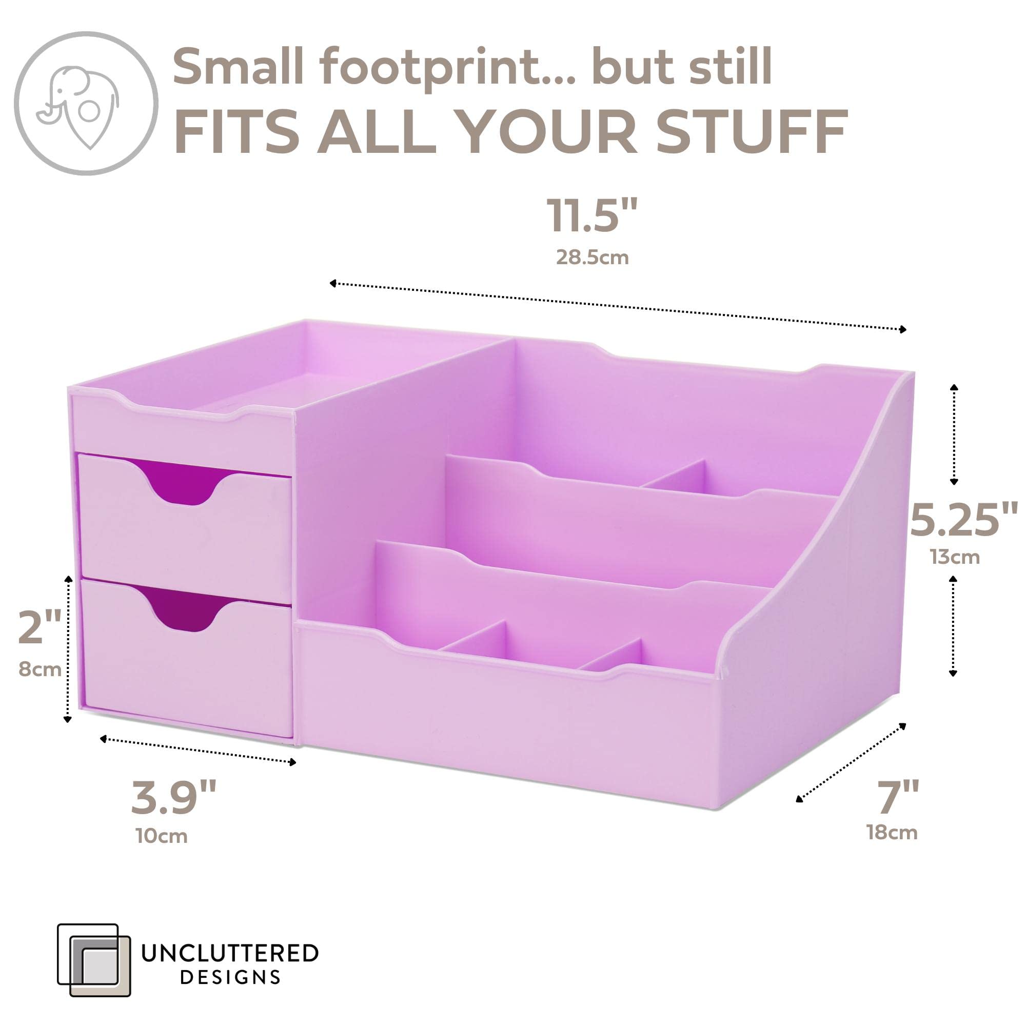 Modern Makeup Organizer with Drawers - Countertop Cosmetic Storage for Brushes, Lipstick, Nail Polish & Skincare - Vanity Display Organizer for Perfume & Beauty Products (Purple) - Perfect for Bedroom, Bathroom & Dressing Table Organization