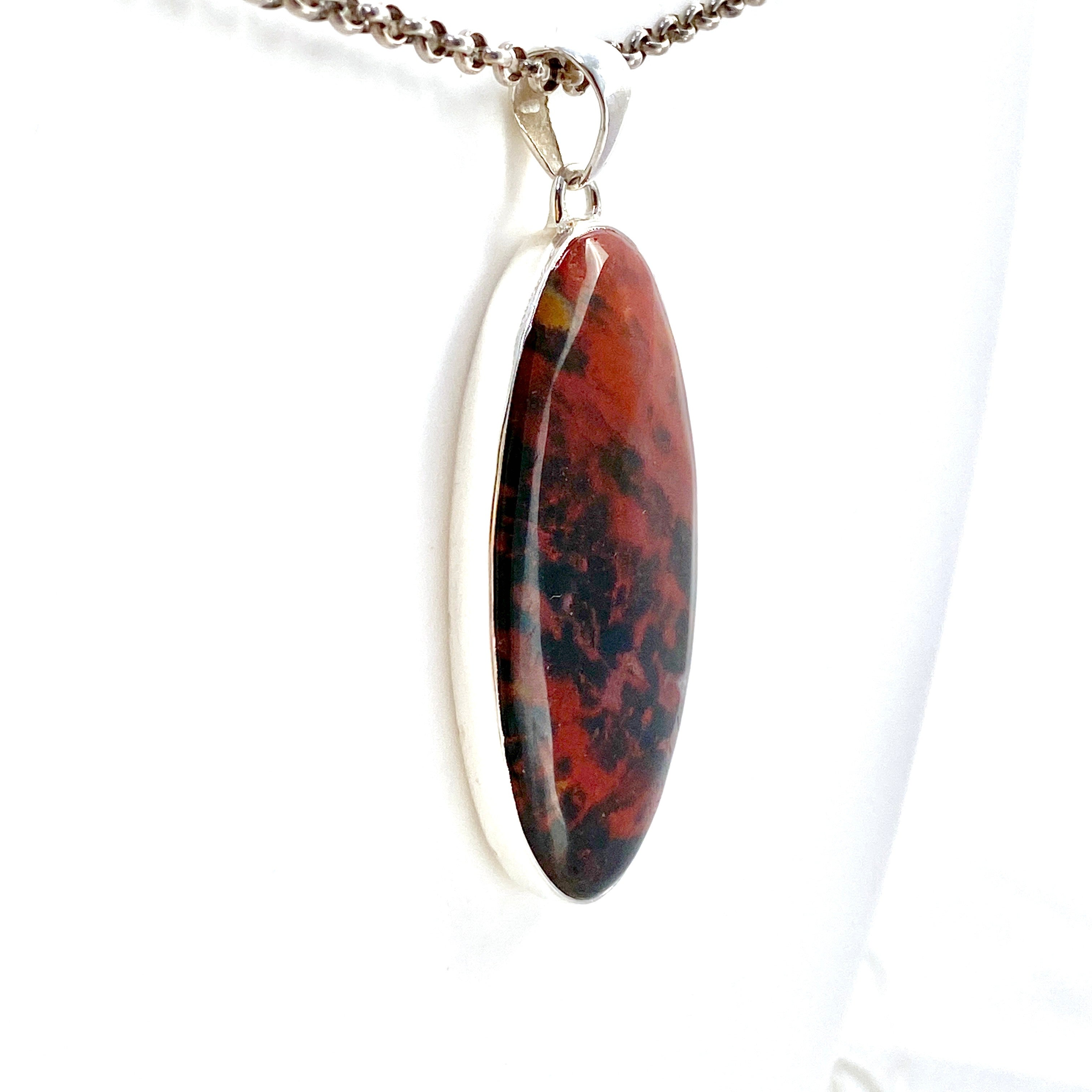Natural Bloodstone Oval Cabochon Pendant - 925 Sterling Silver Handmade Jewelry KPGJ4740 | Healing Crystal Necklace for Meditation, Protection & Spiritual Energy