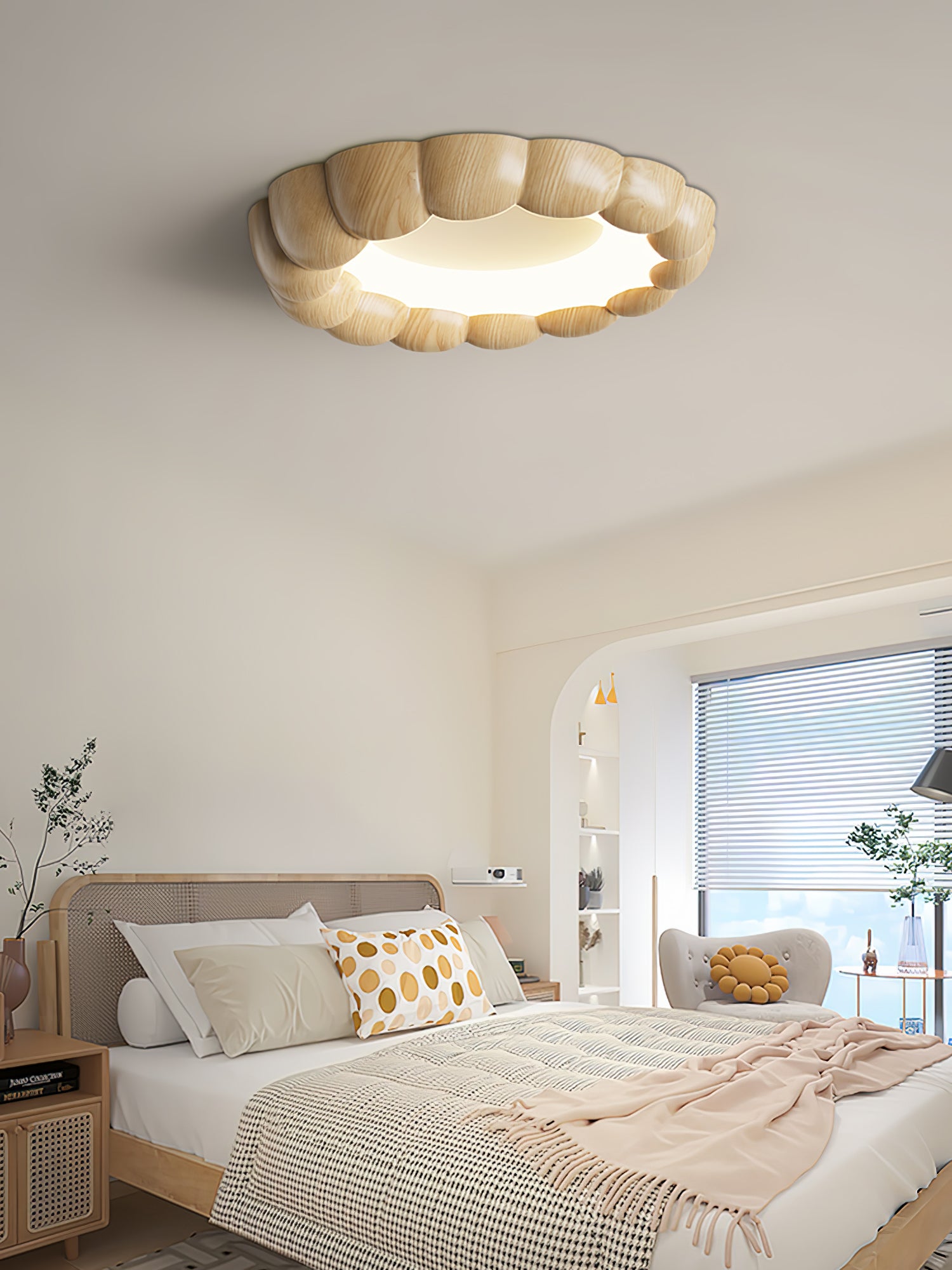Modern Faux Wood Ripple Ceiling Light Fixture - Waterproof LED Chandelier for Bedroom, Living Room, Dining Room & Office Lighting Decor