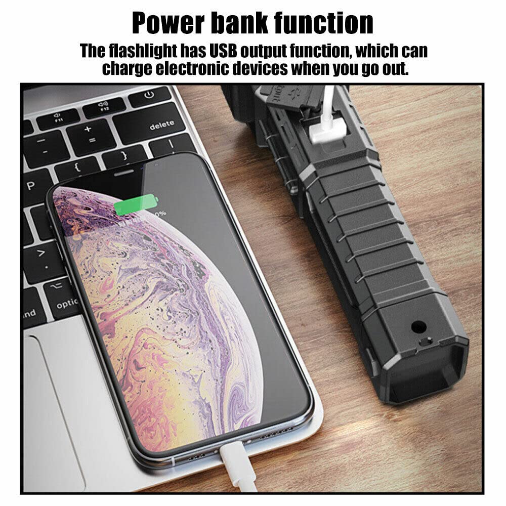 XML Torch Rechargeable LED Flashlight - USB Battery Charger, Power Bank, Car Emergency Glass Hammer & Seat Belt Cutter - Camping, Hiking, Travel, Survival Kit Smart Gadget Tools (Multi-Color)