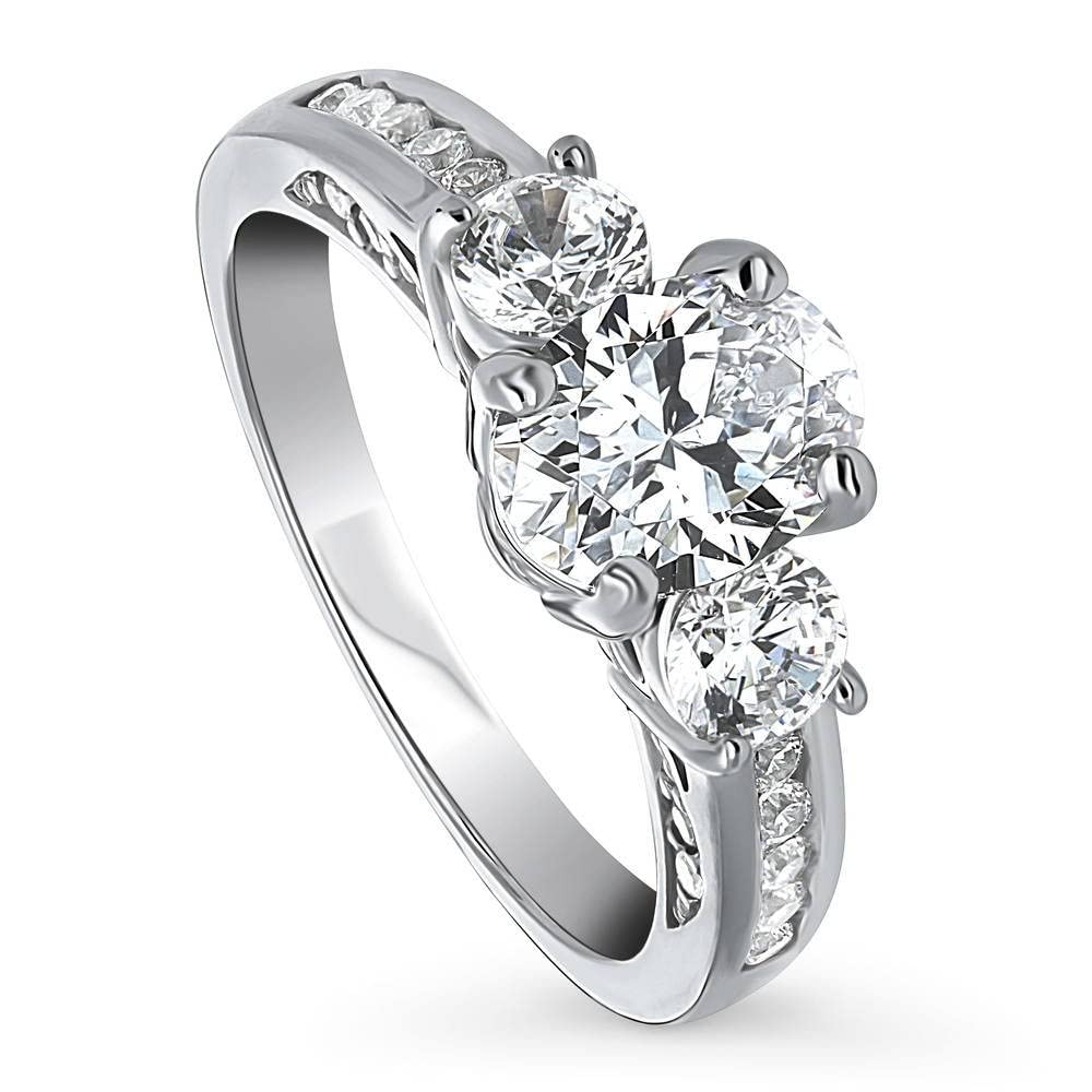 BERRICLE Sterling Silver 3-Stone Oval Cut Cubic Zirconia Engagement Ring for Women - 1.2 Carat CZ Wedding Promise Ring, Rhodium Plated, Size 4-10 - Perfect for Proposals, Anniversaries & Special Occasions