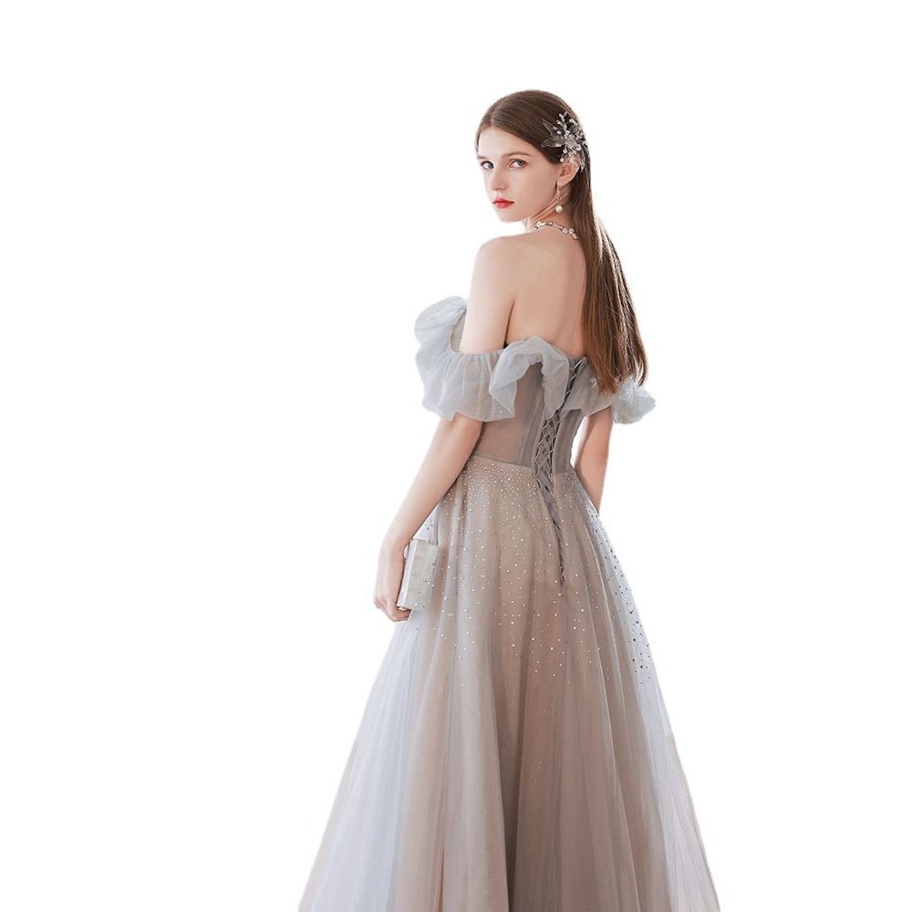 Sparkly Gray Off Shoulder Sequins Long Prom Dress - Elegant Formal Evening Gown for Homecoming, Wedding Guest & Special Occasions