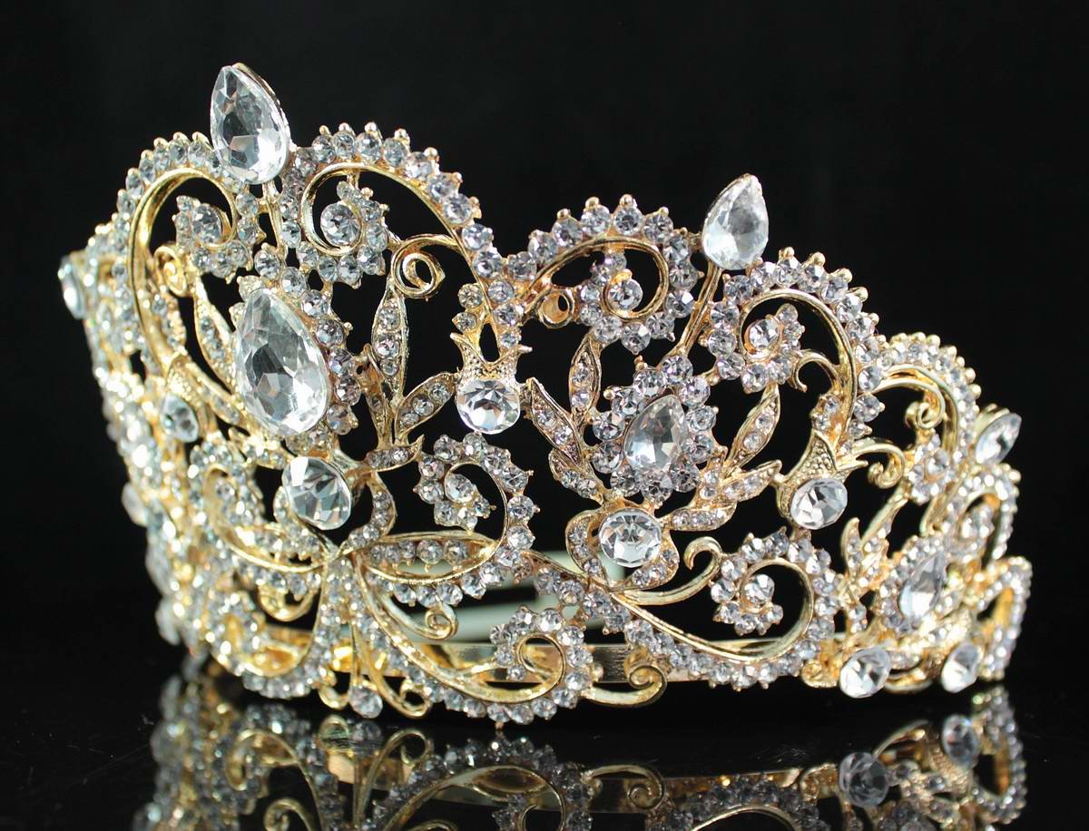 Victorian Clear White Austrian Rhinestone Crystal Tiara Crown with Hair Combs - Elegant Princess Queen Headband for Weddings, Prom, Pageants, Beauty Contests & Birthday Parties (T1505)
