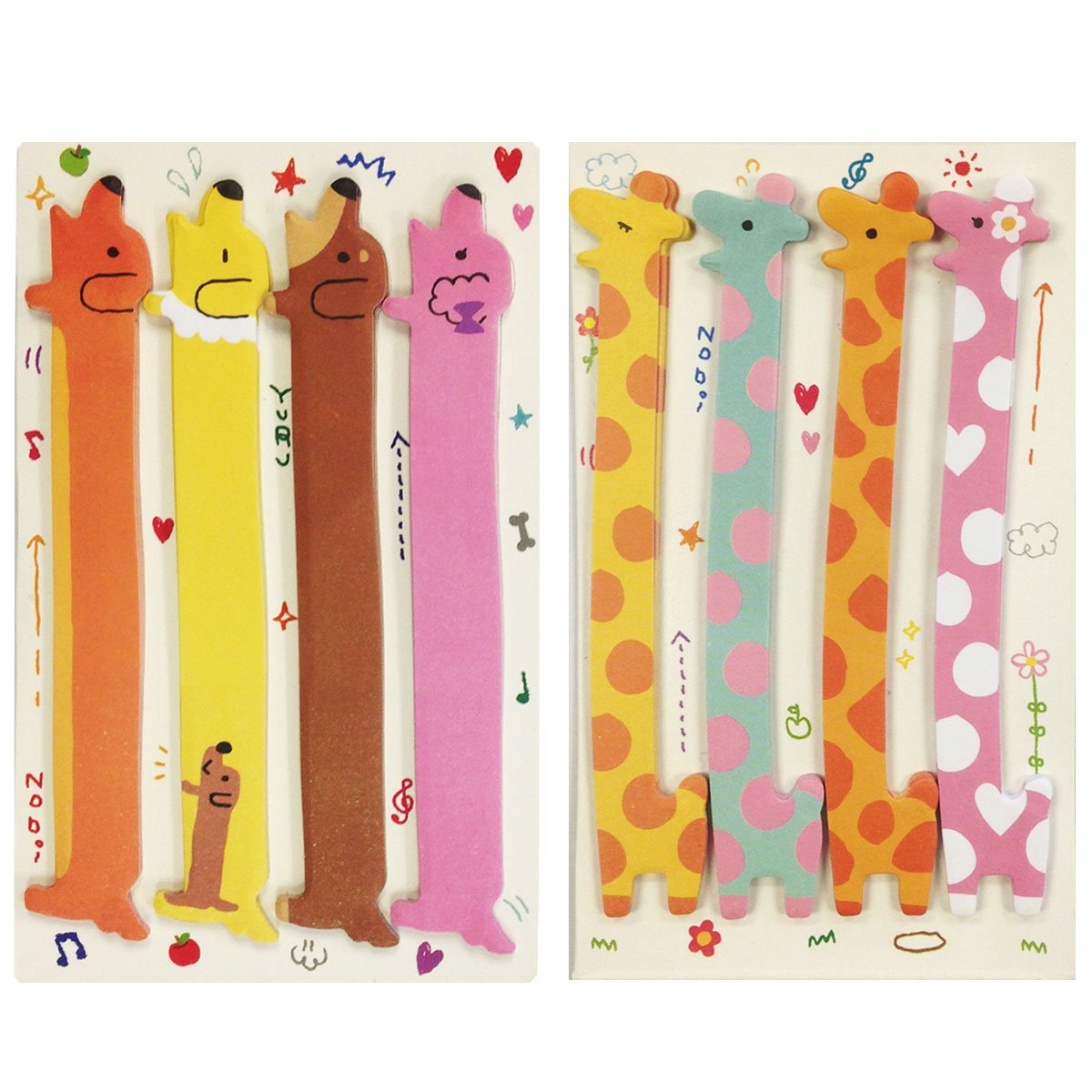 Wrapables Bookmark Flag Index Tab Sticky Notes - 2 Pack (Hot Dog & Giraffe Designs) | Colorful Page Markers for Books, Planners & Office Organization
