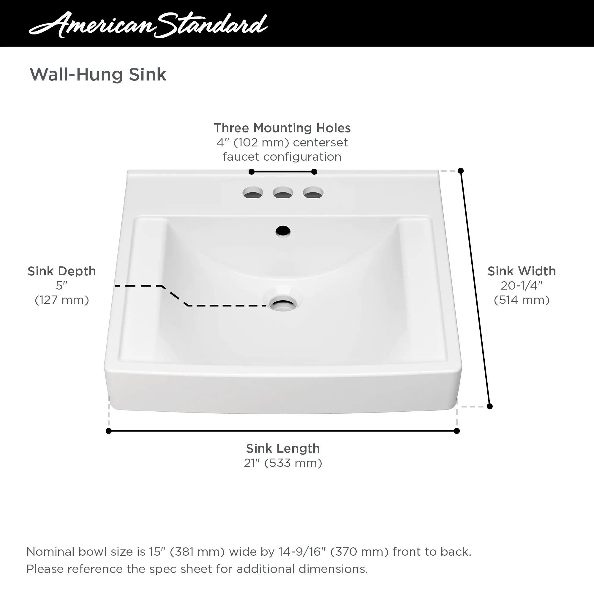 Decorum® 21 x 20.25 Inch Wall Mounted EverClean® Bathroom Sink with 4-Inch Centerset Faucet - Perfect for Small Bathrooms, Powder Rooms & RV Vanities