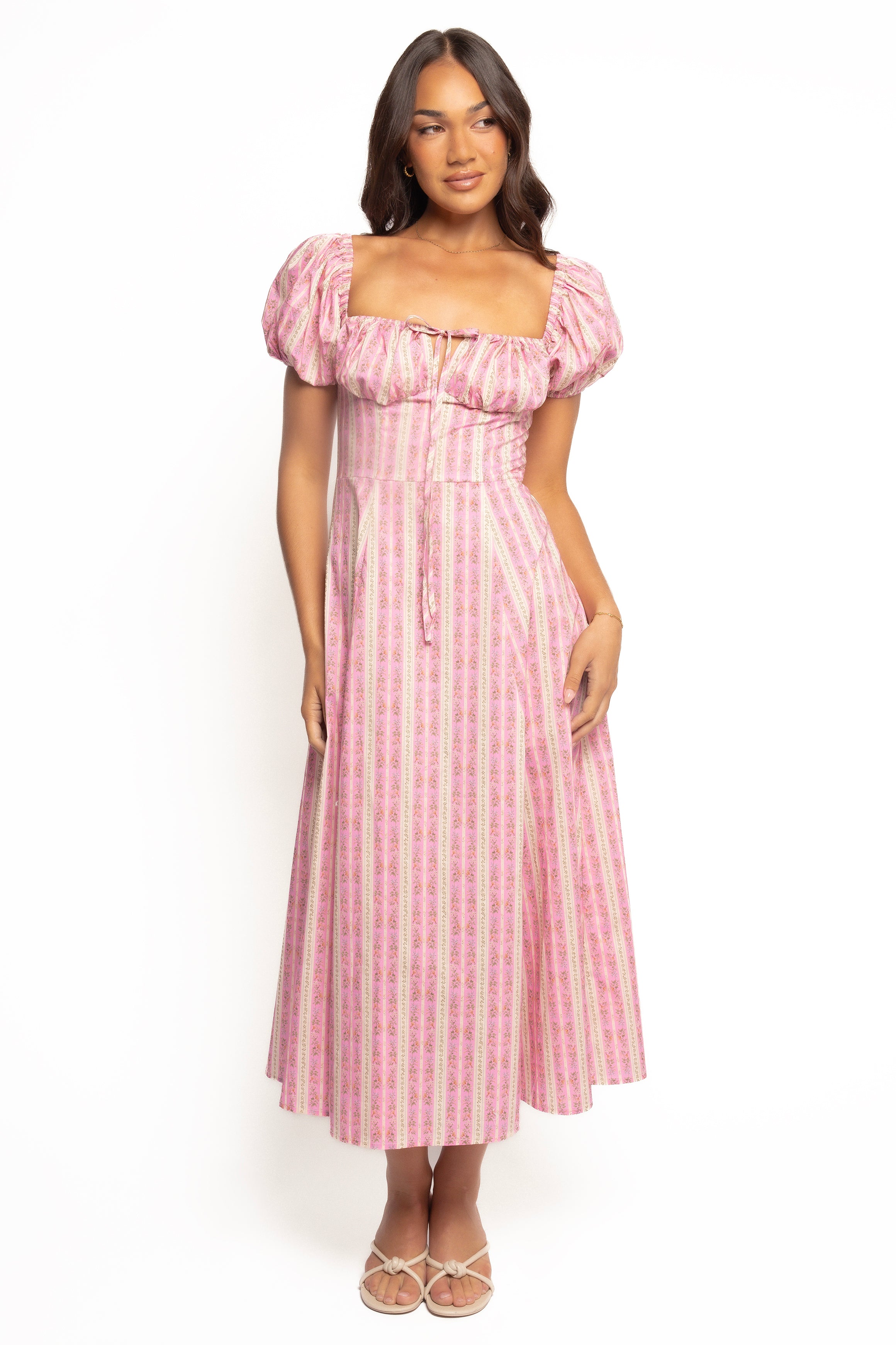 Elegant Amethyst Midi Dress for Women - Soft Pink Flowy Summer Dress | Perfect for Beach Vacations, Date Nights & Special Occasions