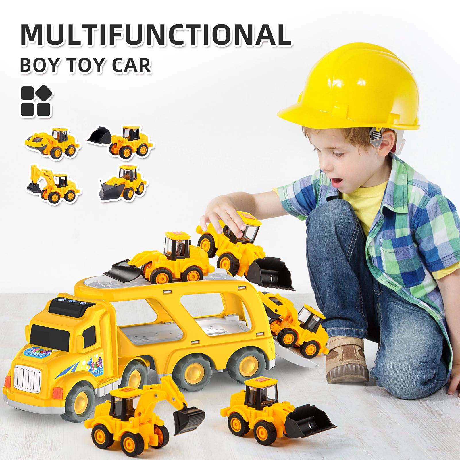 Veslier Construction Truck Toys for Toddlers & Kids Ages 1-6 - Dump Truck Carrier Transport Vehicles for Boys & Girls - Best Christmas Birthday Gift for 1-3 & 3-5 Year Olds - Pretend Play, Sandbox, Outdoor & Indoor Learning Toys