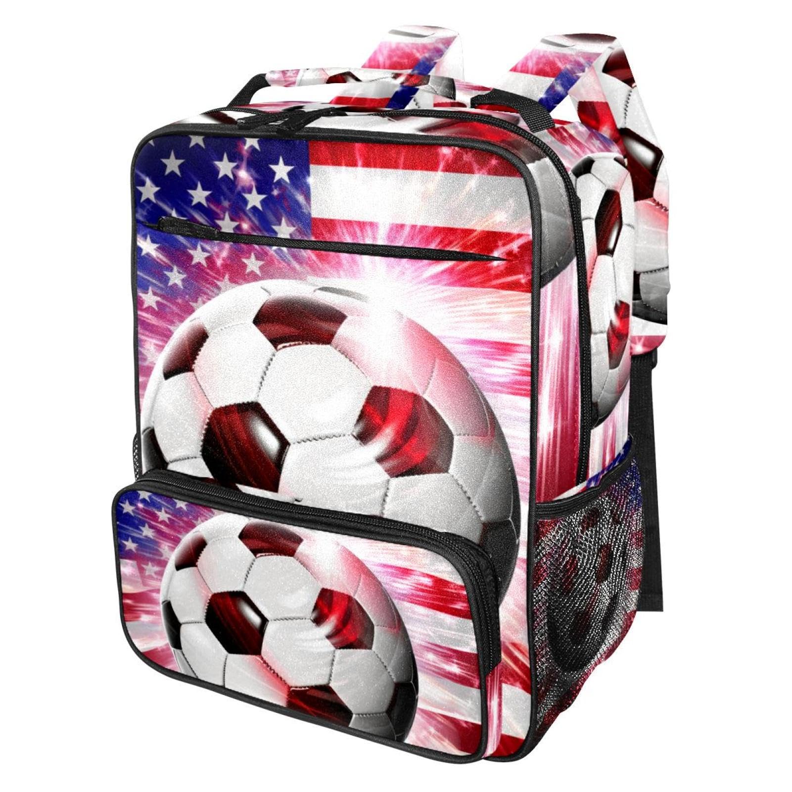 Men's & Women's Travel Backpack with American Flag & Football Design - Durable Carry-On Backpack for Hiking, College, Work & Outdoor Adventures