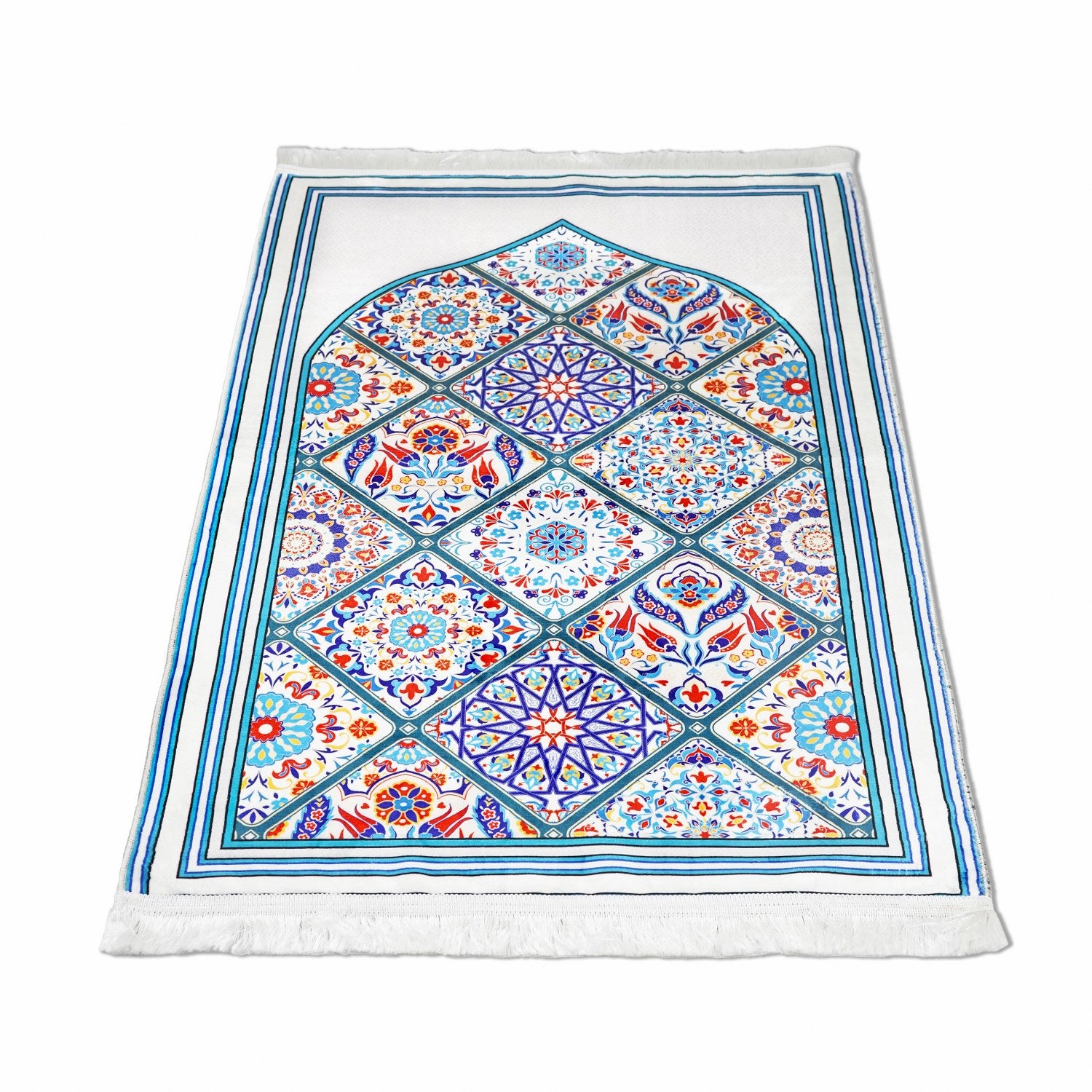 Premium Muslim Prayer Mat - Blue & Green Mosaic Design Islamic Prayer Rug for Home, Mosque & Travel - Non-Slip, Portable & Comfortable for Daily Salah Prayers