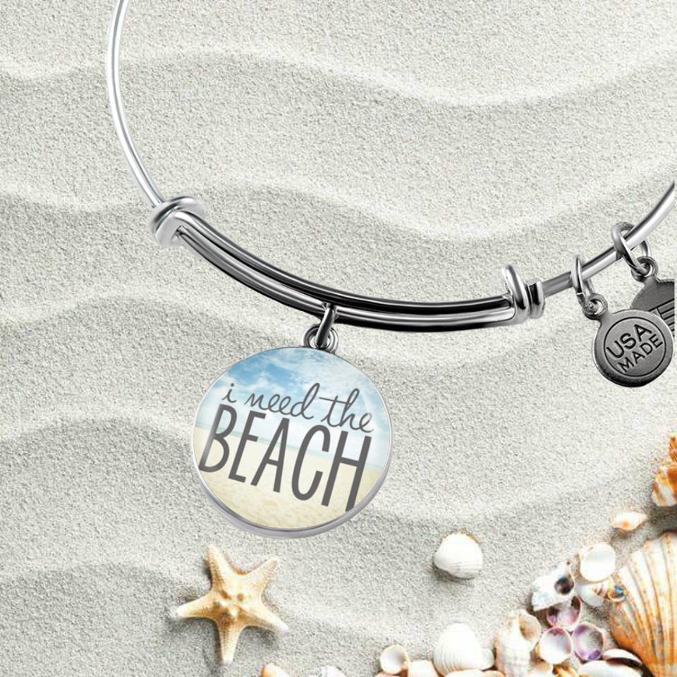 I Need The Beach Bangle Bracelet - Stylish Adjustable Summer Bracelet for Women - Perfect for Beach Vacations, Pool Parties & Boho Fashion