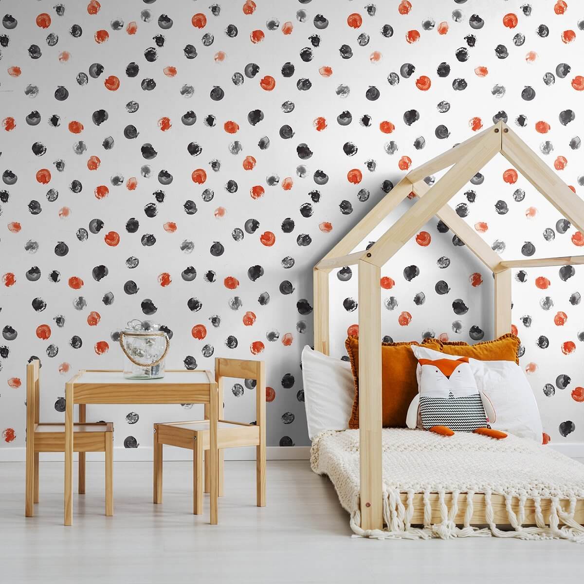 Orange and Black Circles Peel and Stick Removable Wallpaper - Self-Adhesive Nursery Decor for Baby Rooms, Kids Bedrooms & Playrooms - Easy to Apply & Remove